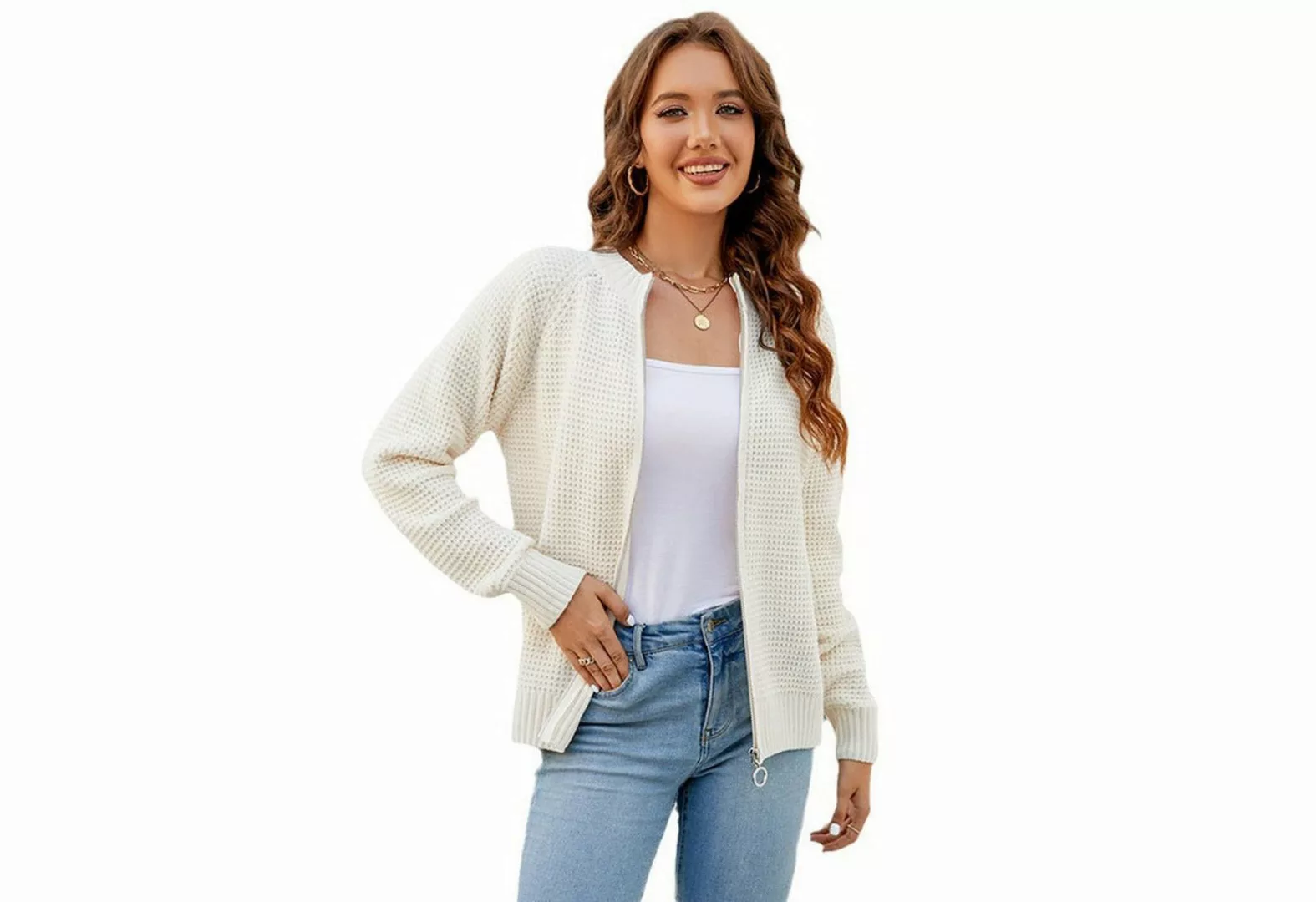 Nebelmeer Strickjacke Einfache Reißverschluss-Pulloverjacke für Herbst und günstig online kaufen