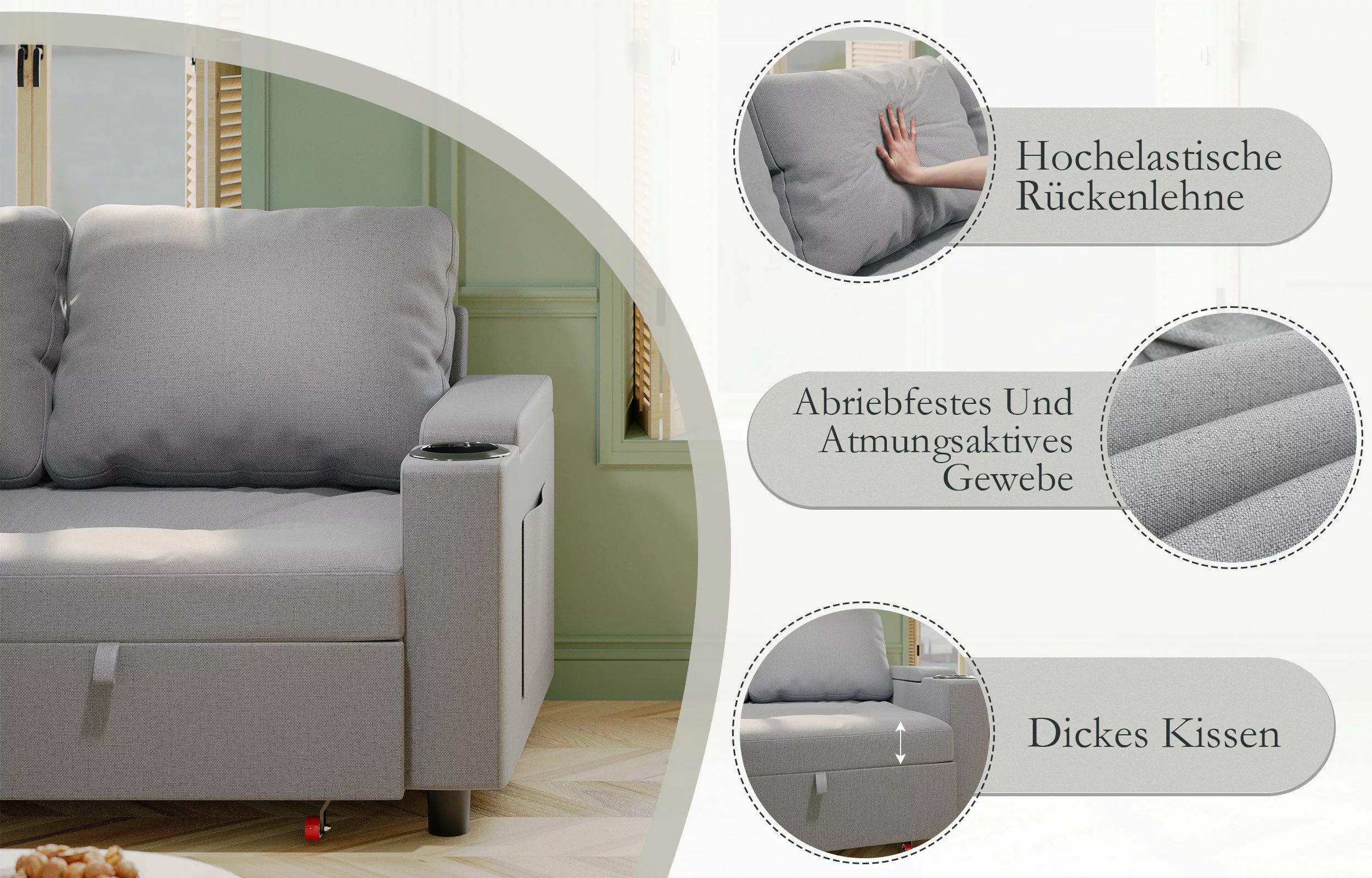 HOMALL Ecksofa Multifunktionaler Stauraum Ausziehbares L-förmiges günstig online kaufen