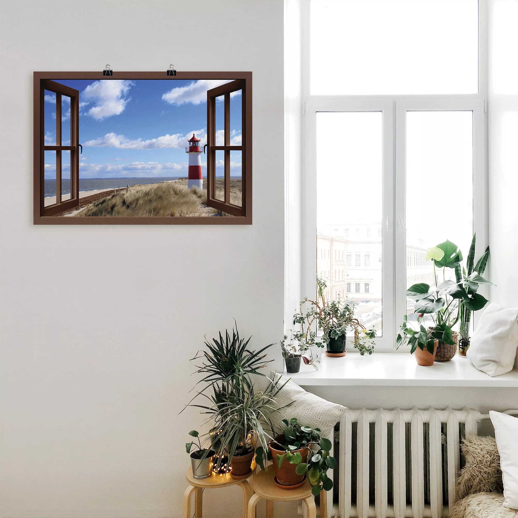 Artland Wandbild "Fensterblick - Leuchtturm Sylt", Fensterblick, (1 St.), a günstig online kaufen