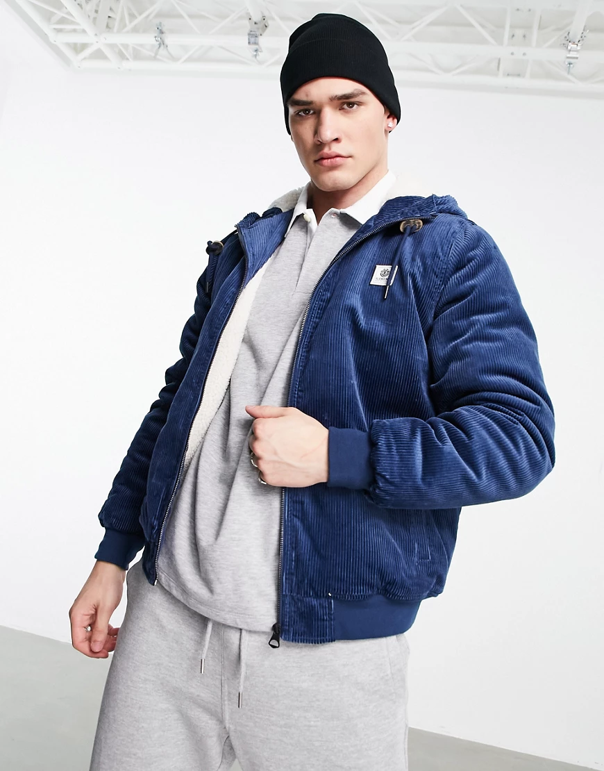 Element – Pufferjacke aus Cord in Marineblau mit Logo günstig online kaufen