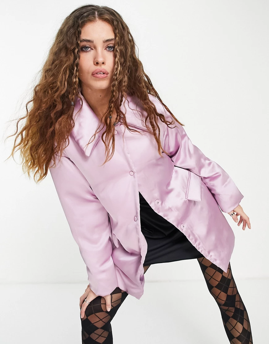 Topshop – Kurz geschnittener Mantel aus Satin in Flieder-Violett günstig online kaufen