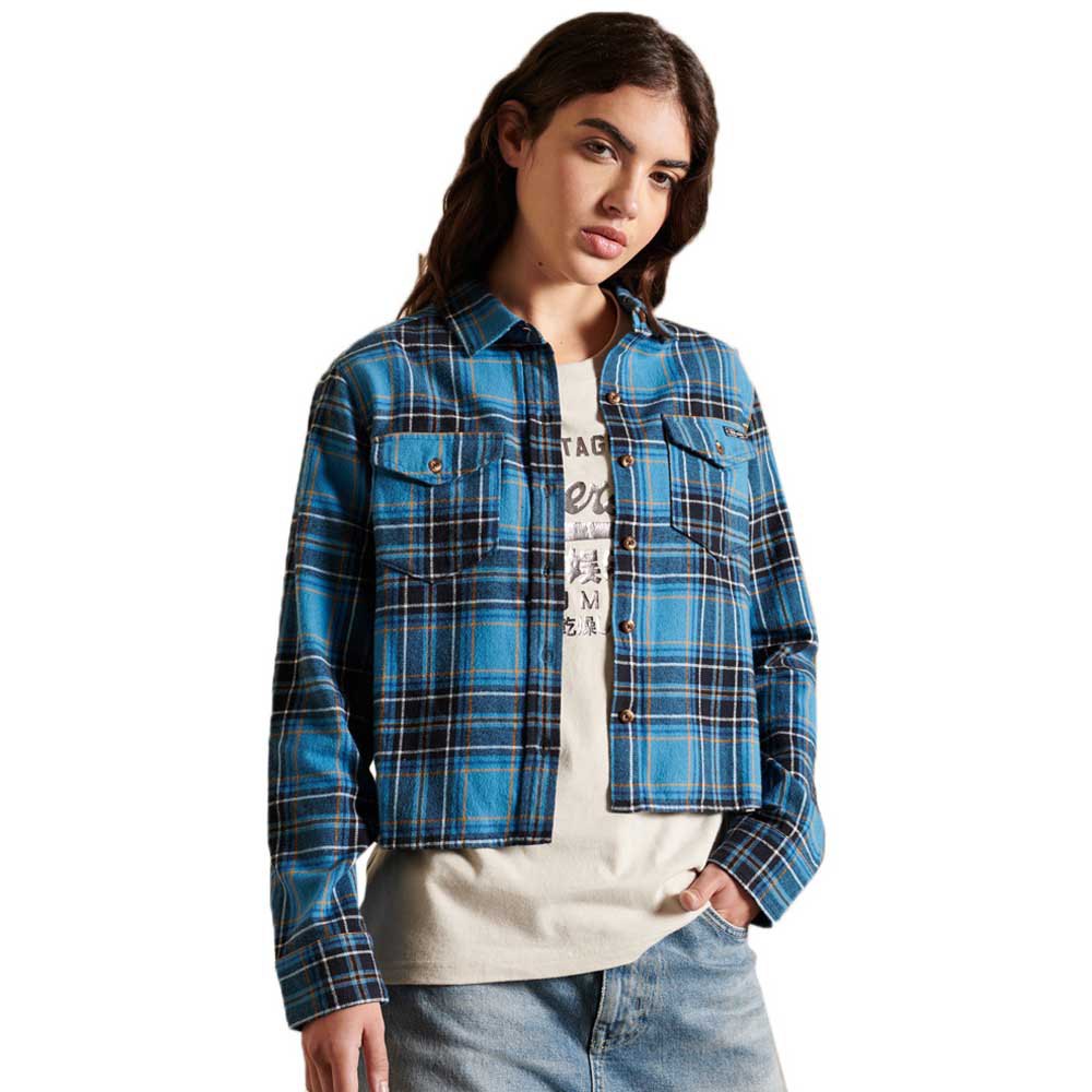 Superdry Heritage Check Cropped Langarm Hemd S Kilburn Check Blue günstig online kaufen