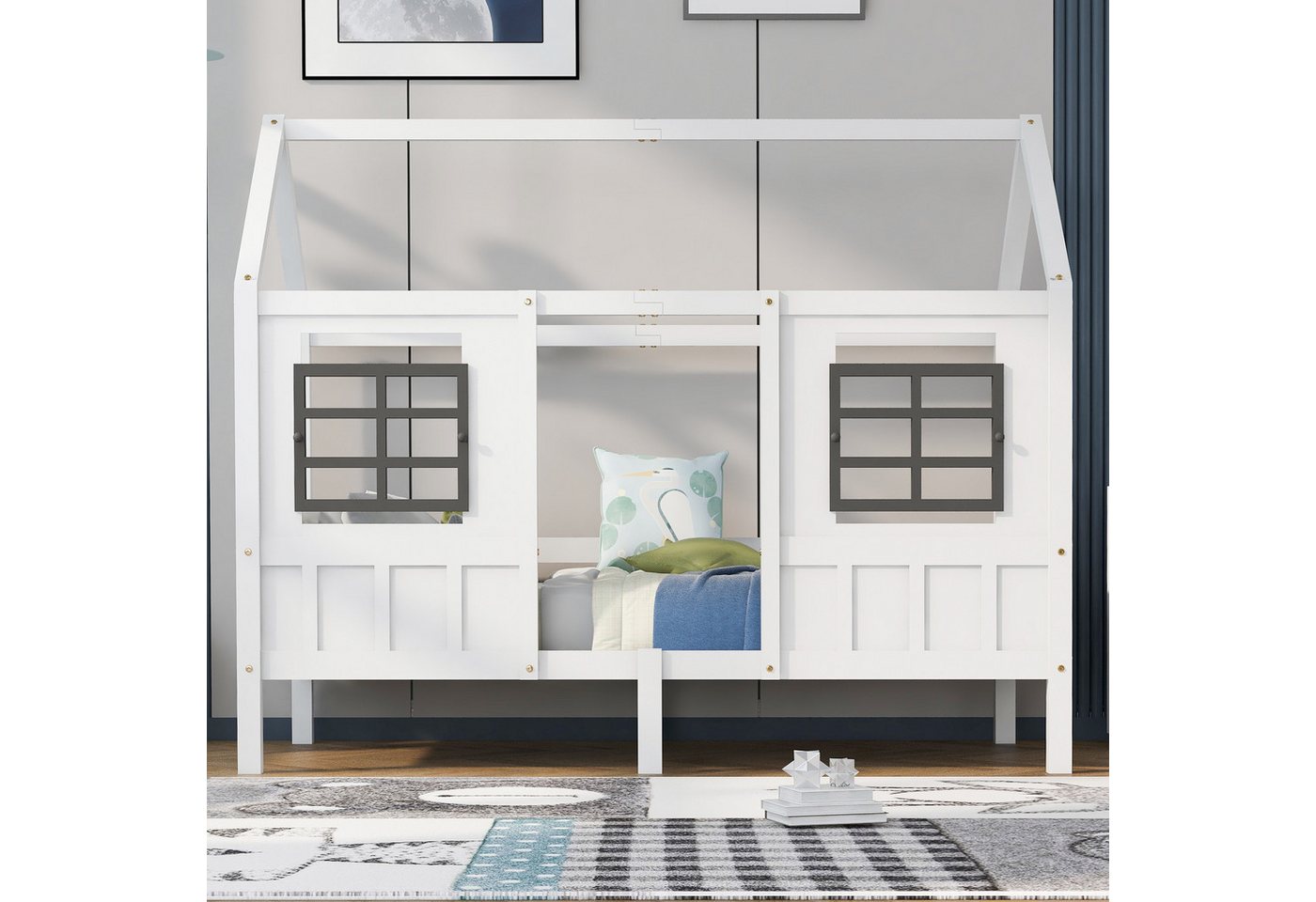 TavilaEcon Hausbett Kinderbett Einzelbett Tagesbett mit 2 Fenstern, Rahmen günstig online kaufen