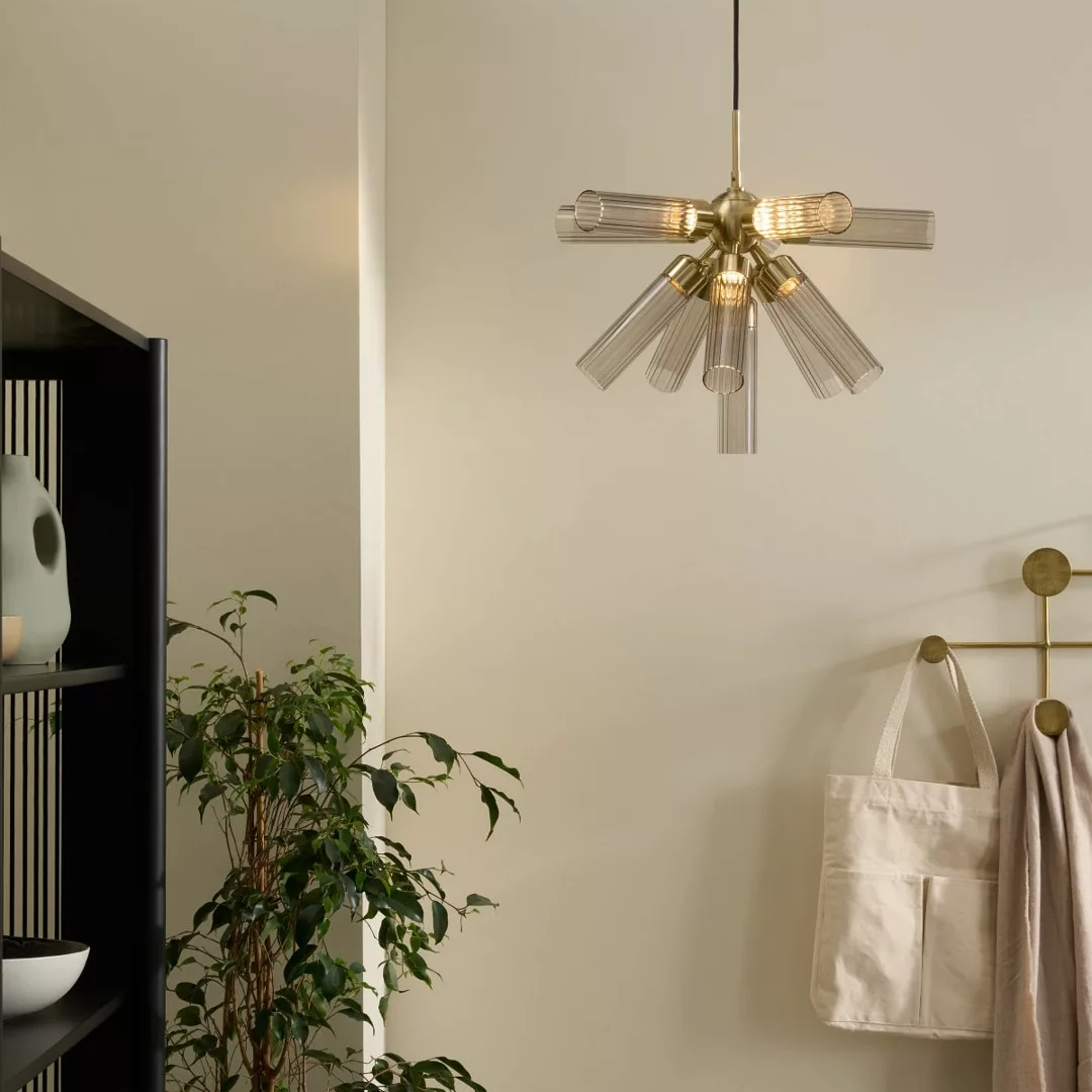 Verona kleiner LED-Kronleuchter, gebuerstetes Messing und Rauchglas - MADE. günstig online kaufen