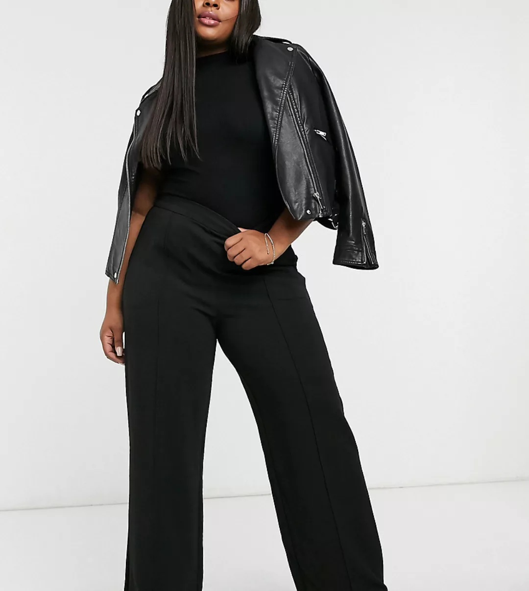 Vero Moda Curve – Schwarze Hose mit weitem Bein günstig online kaufen