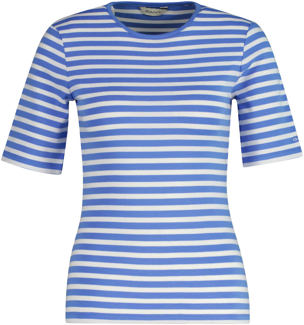 Gant T-Shirt "SLIM STRIPED 1X1 RIBBED KA T-SHIRT", mit dezentem Logoschrift günstig online kaufen