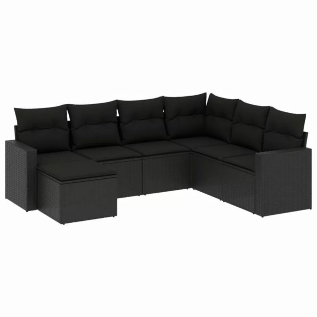 vidaXL Sofaelement 7-tlg. Garten-Sofagarnitur mit Kissen Schwarz Poly Ratta günstig online kaufen