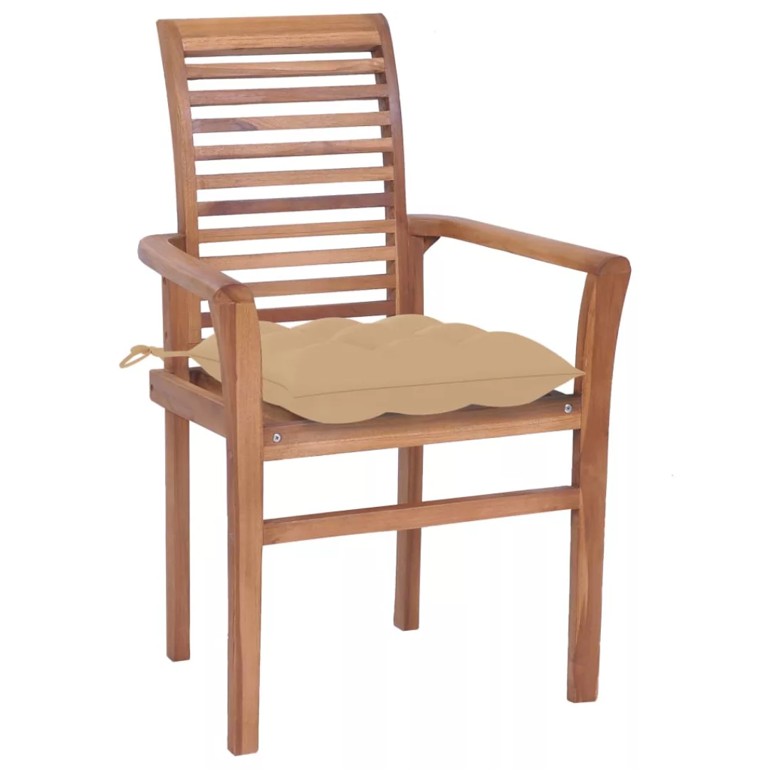 Essstühle 2 Stk. Mit Beige Kissen Massivholz Teak günstig online kaufen