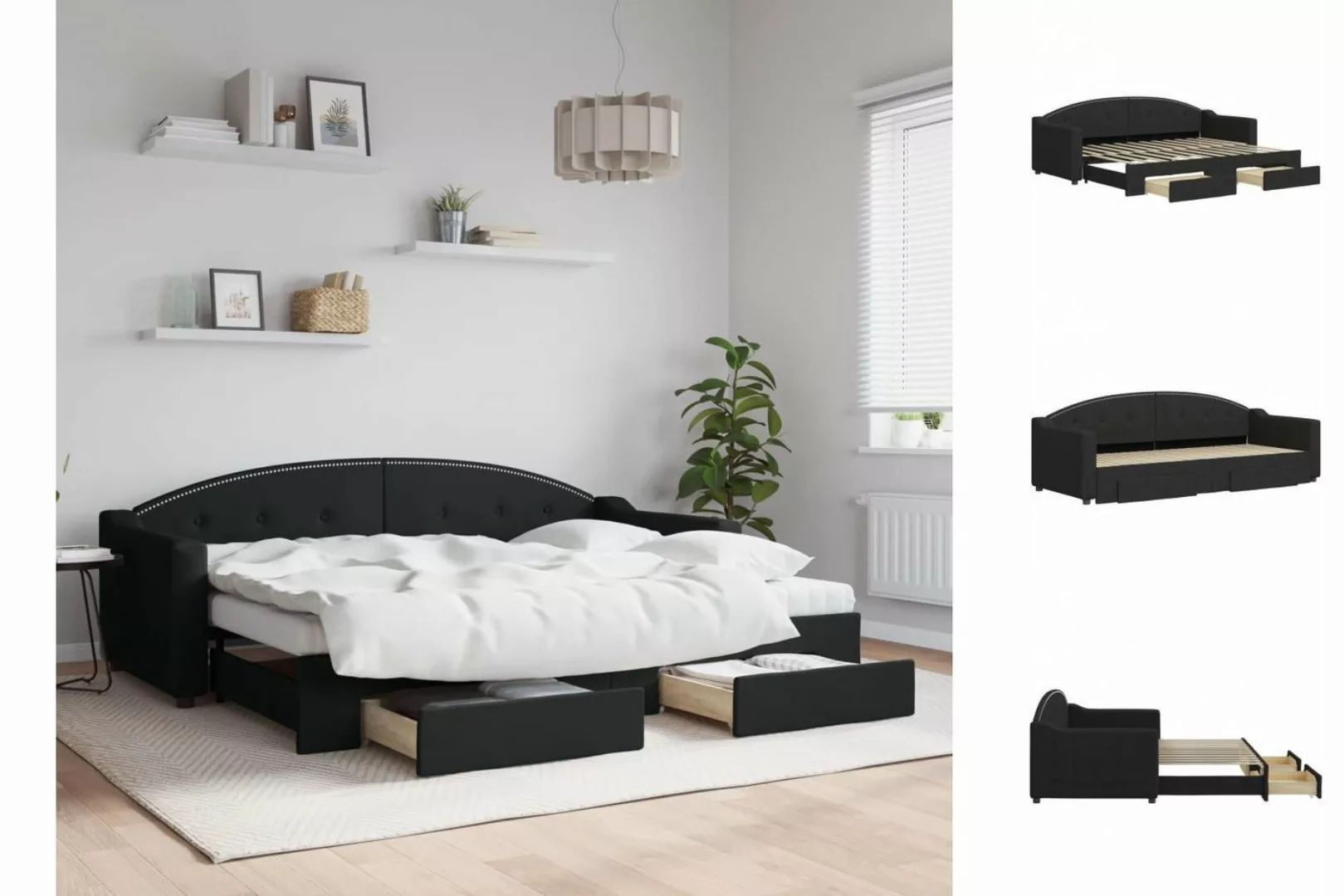 vidaXL Gästebett Gästebett Tagesbett Ausziehbar mit Schubladen Schwarz 80x2 günstig online kaufen