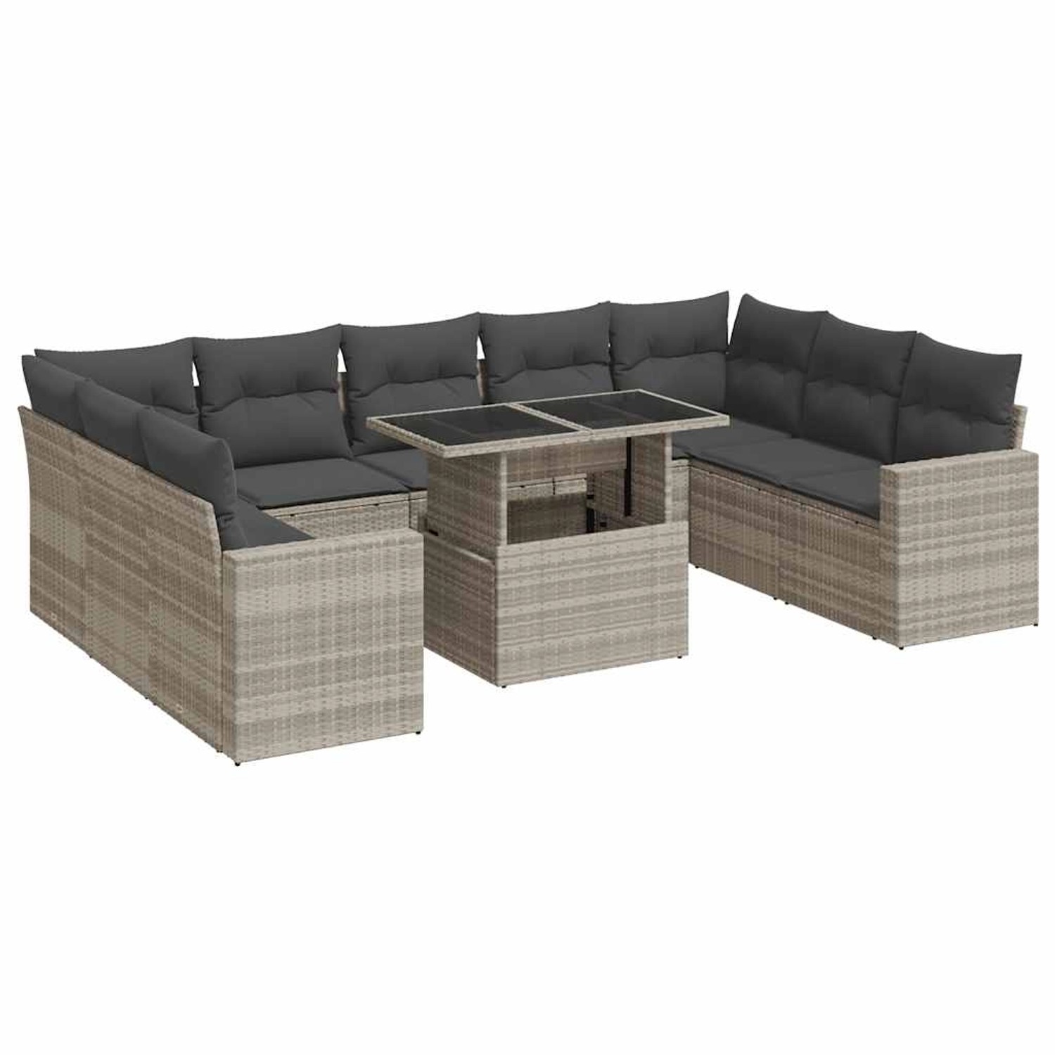 vidaXL 10-Tlg Garten-Sofagarnitur mit Kissen Hellgrau Poly Rattan 3326383 günstig online kaufen