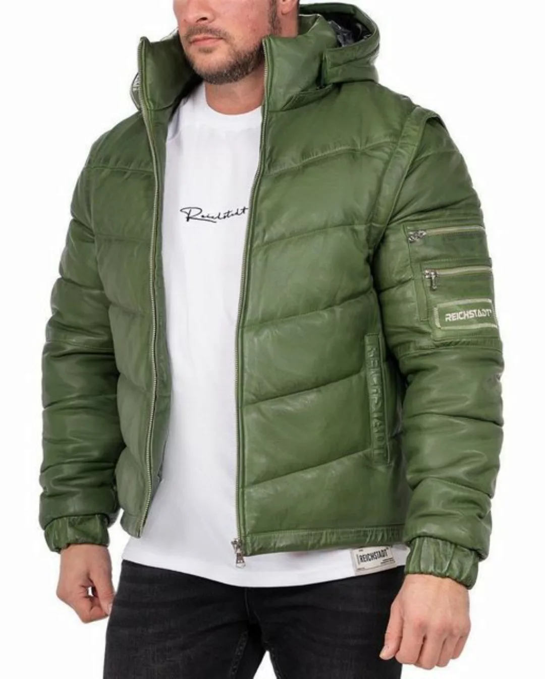 Reichstadt Bomberjacke Herren Echtleder Jacke 22RS32LUX Kaki XS mit abnehmb günstig online kaufen