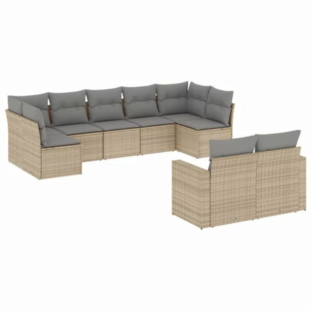 vidaXL Sofaelement 9-tlg. Garten-Sofagarnitur mit Kissen Beige Poly Rattan günstig online kaufen