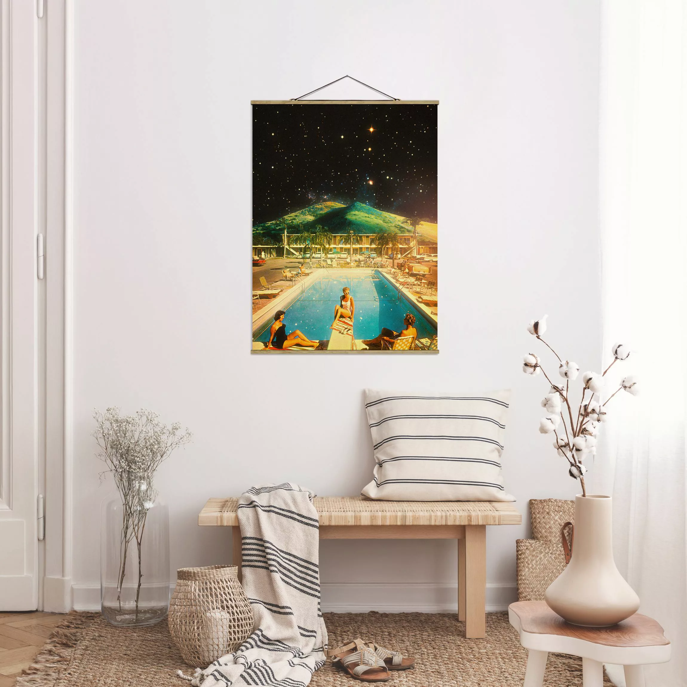 Stoffbild mit Posterleisten Retro Collage - Weltraum Pool günstig online kaufen