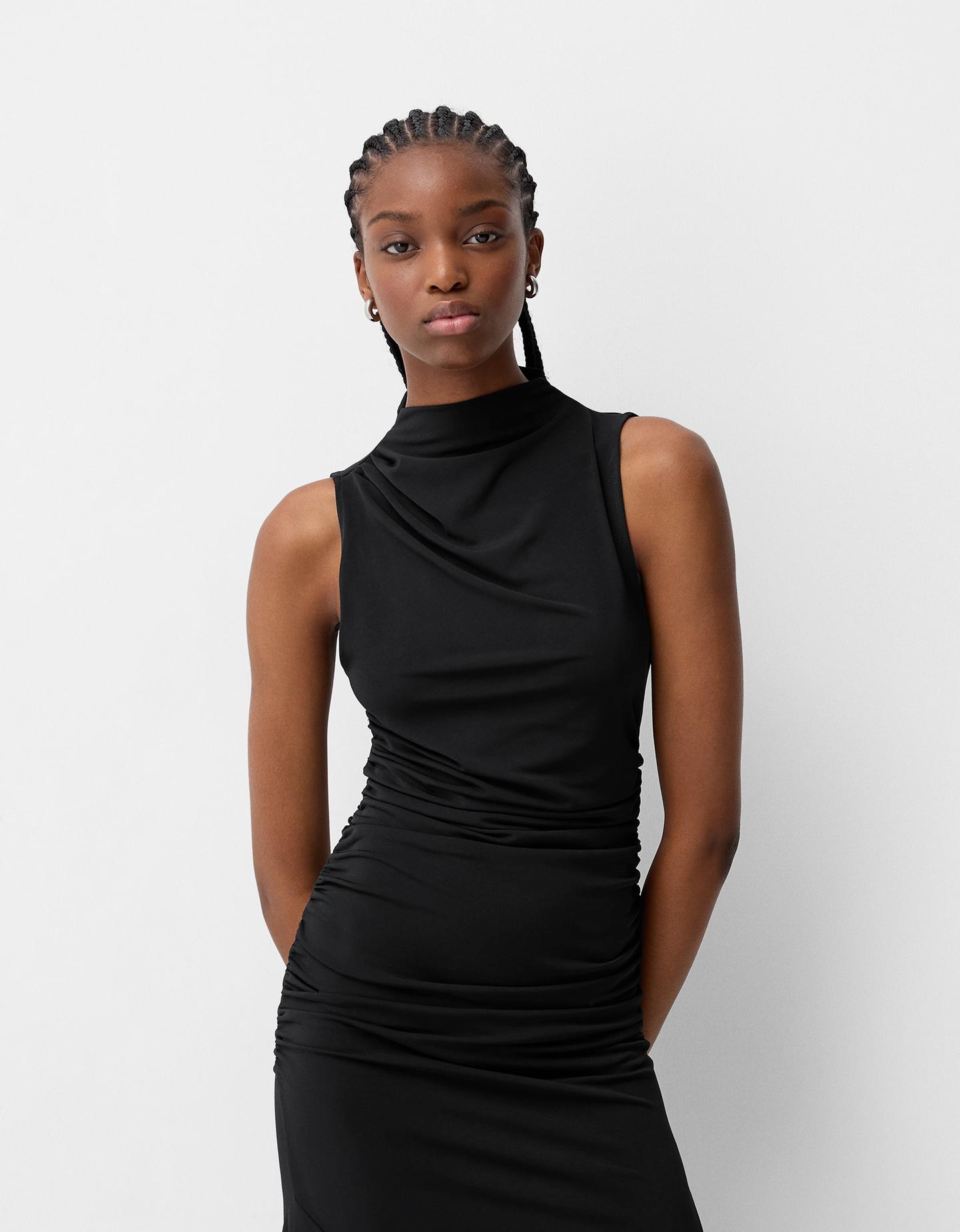 Bershka Midikleid Mit Raffung Damen Xs Schwarz günstig online kaufen