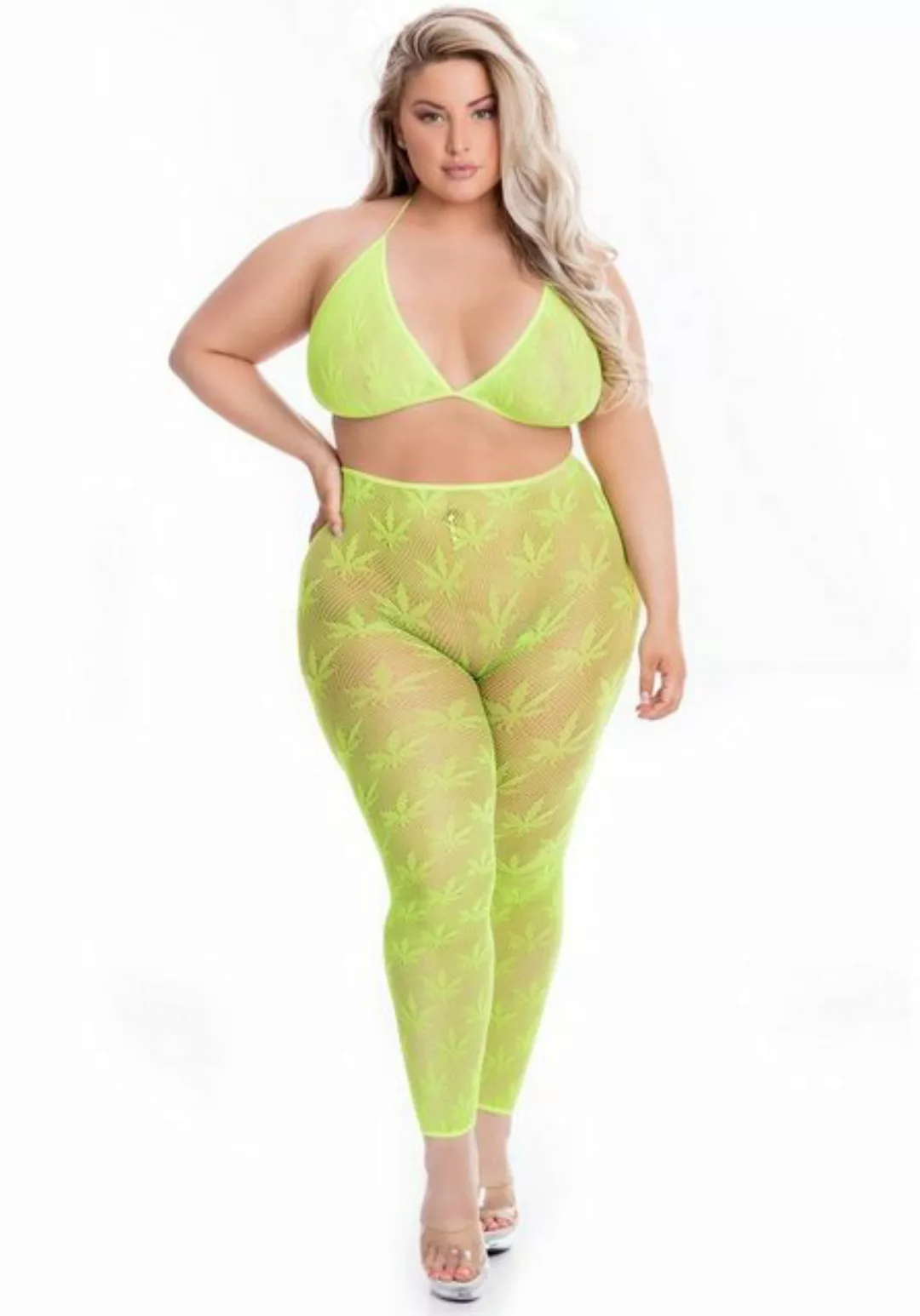 Pink Lipstick Lingerie Top & Leggings Plus Size Set: BH und Leggings mit Ha günstig online kaufen