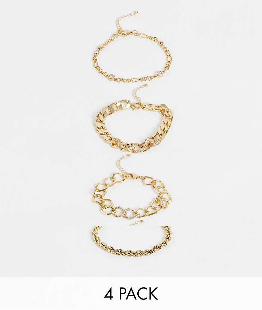 ASOS DESIGN –4er-Pack goldfarbene Kettenarmbänder mit Kristallglassteinen günstig online kaufen