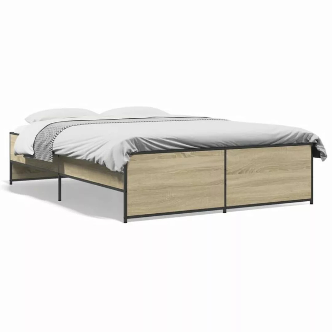 vidaXL Bett Bettgestell Räuchereiche 135x190 cm Holzwerkstoff und Metall günstig online kaufen