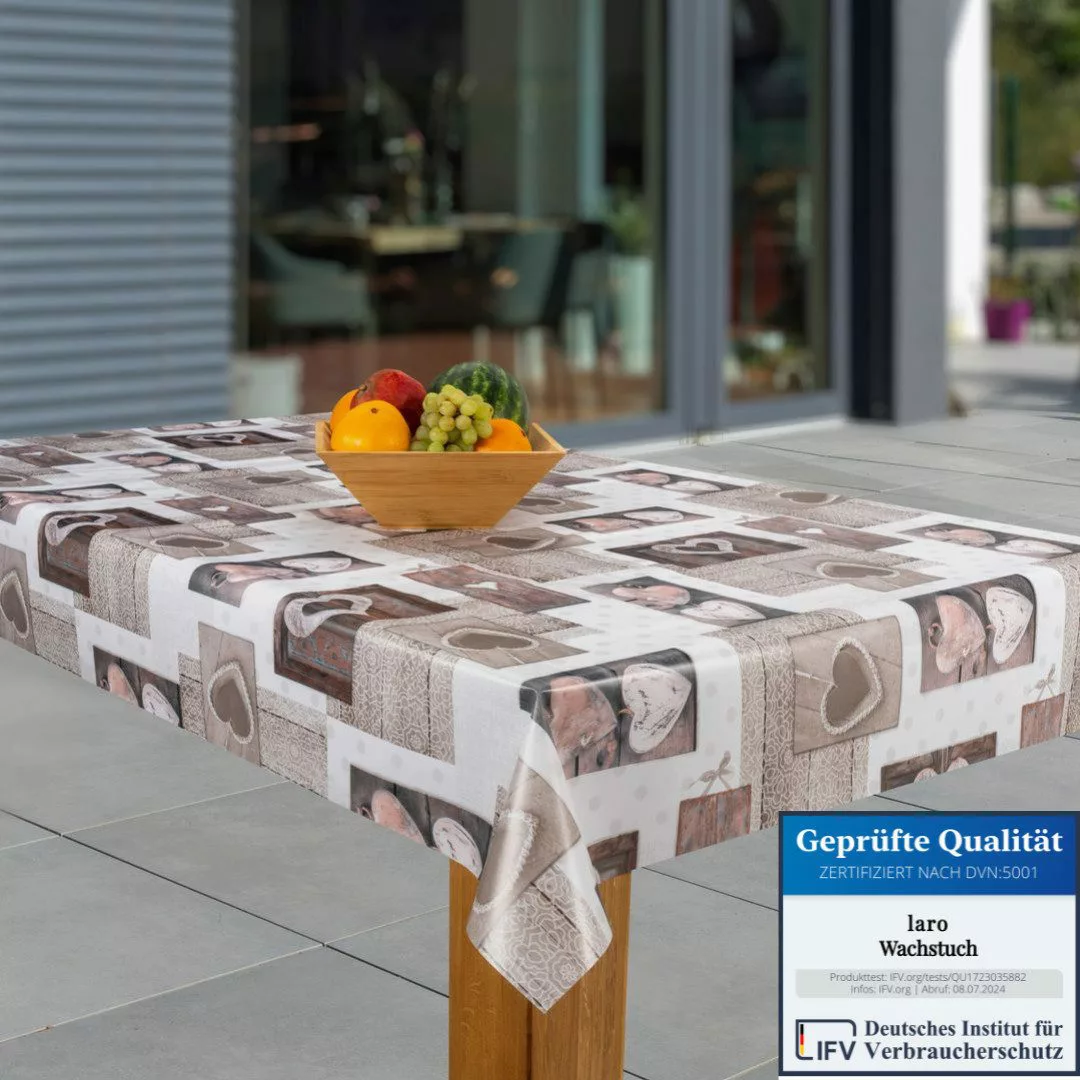 laro Tischdecke Wachstuch-Tischdecken Abwaschbar Herzen beige. günstig online kaufen