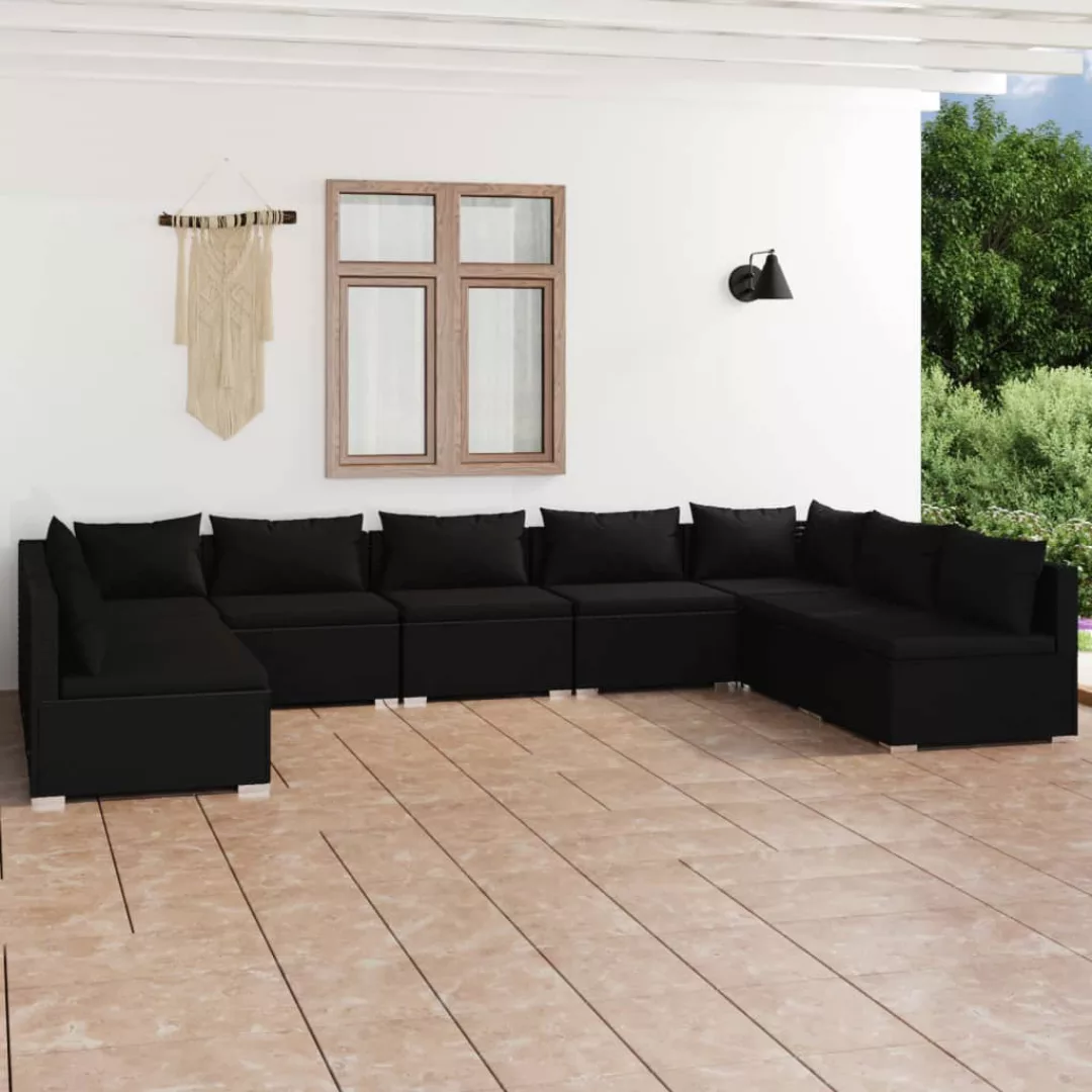 Vidaxl 9-tlg. Garten-lounge-set Mit Kissen Poly Rattan Schwarz günstig online kaufen