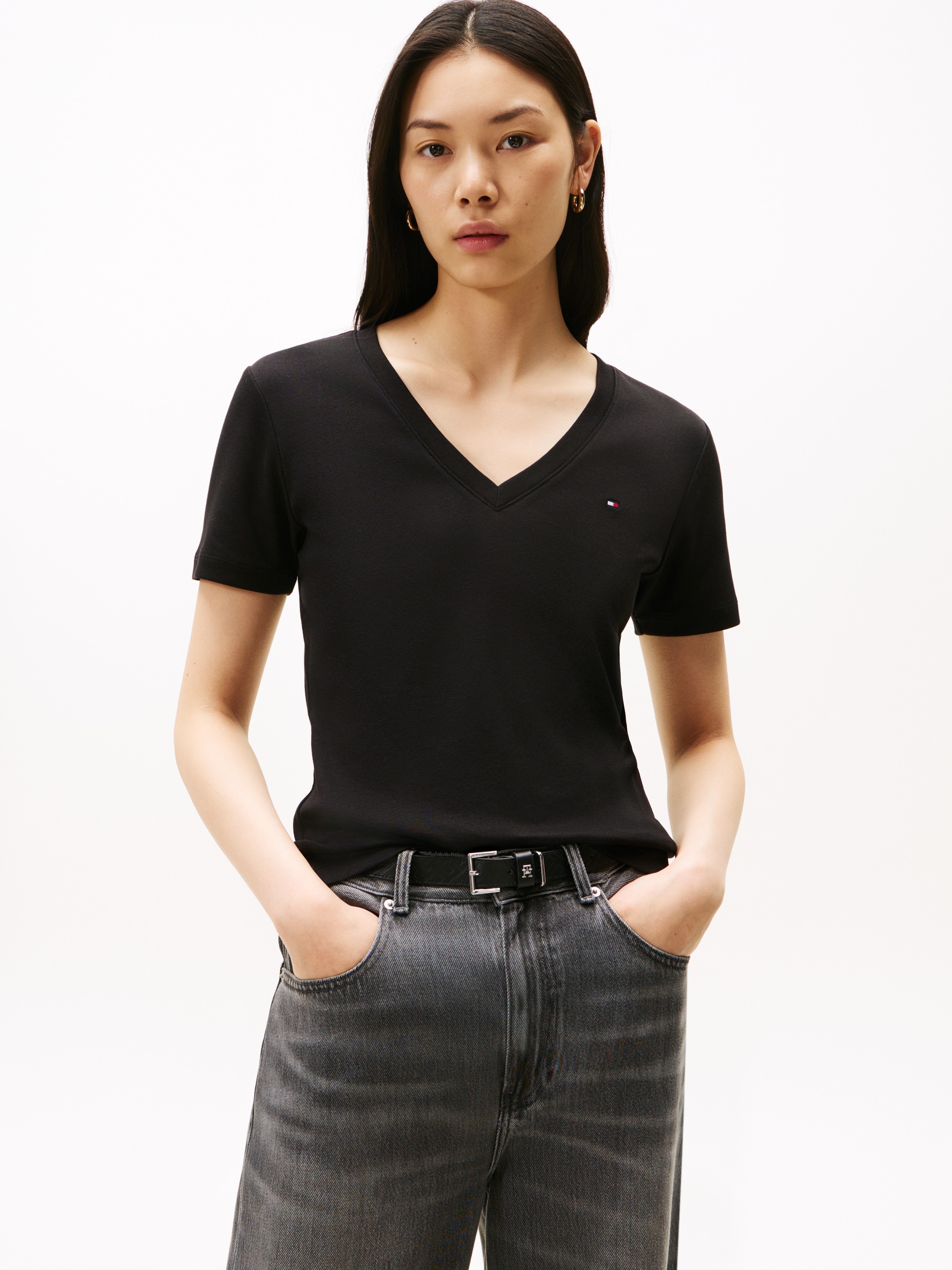 Tommy Hilfiger T-Shirt "SLIM CODY V-NK SS mit V-Ausschnitt und Streifen", g günstig online kaufen