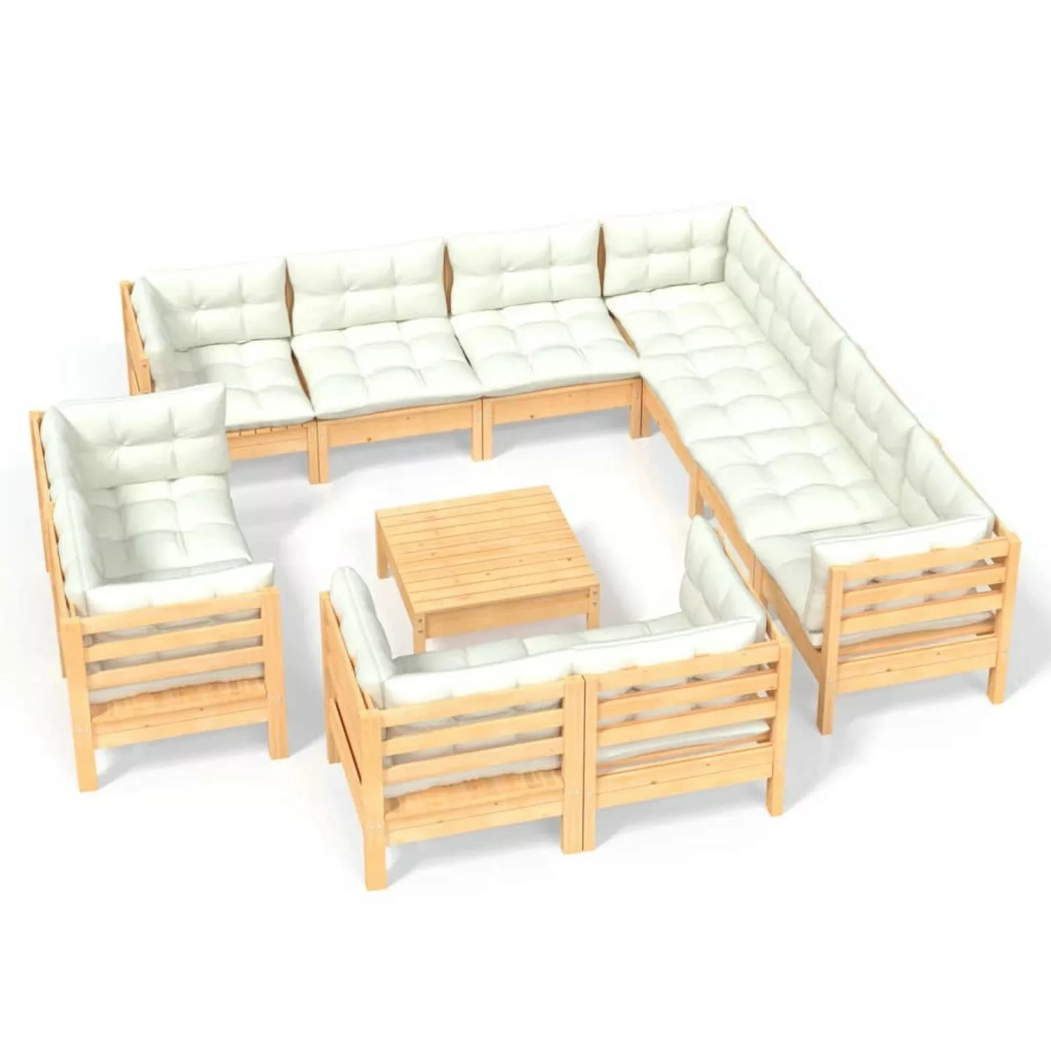 vidaXL 12-tlg Garten-Lounge-Set mit Creme Kissen Massivholz Kiefer Modell 5 günstig online kaufen