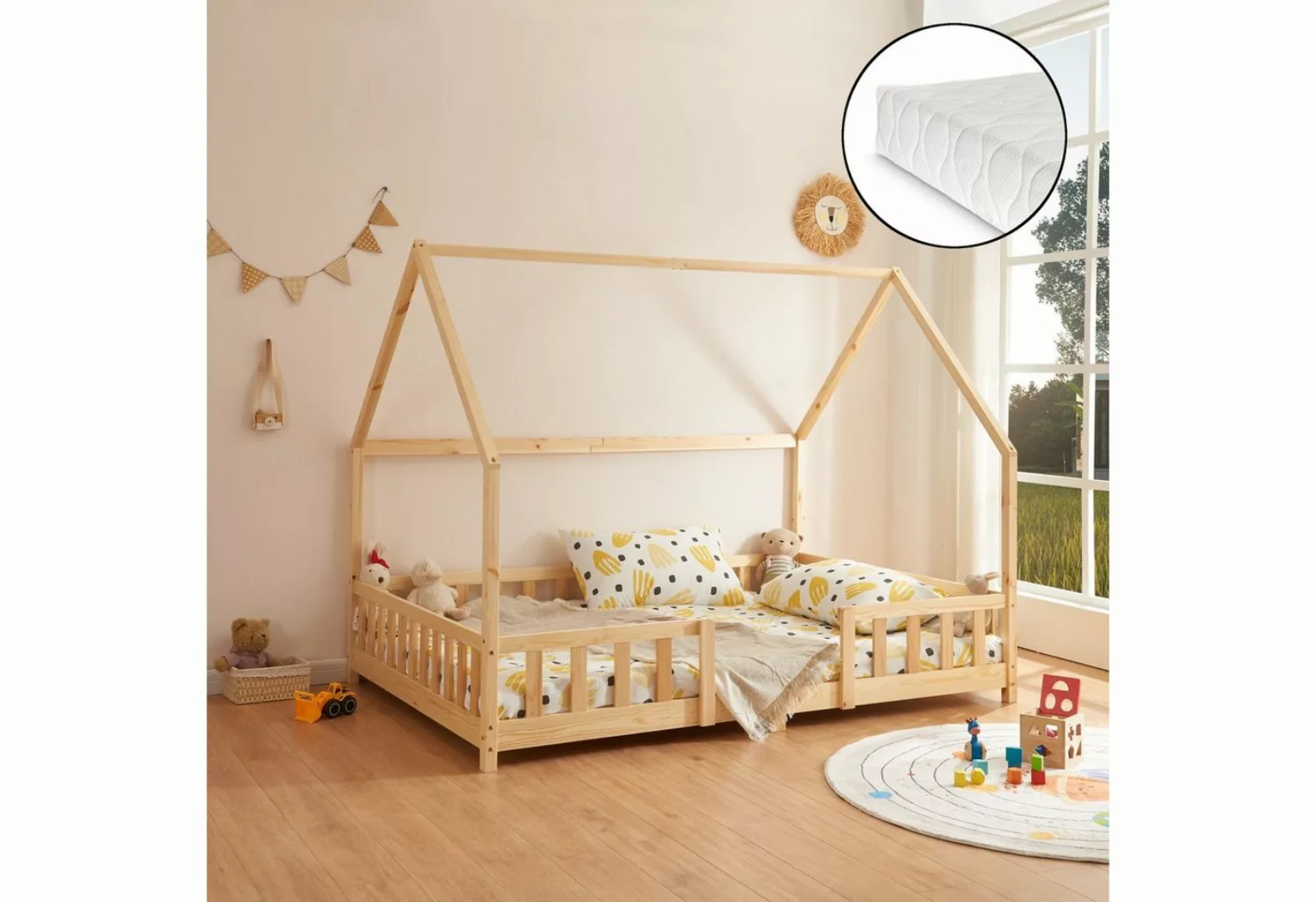 en.casa Kinderbett, »Sisimiut« Hausbett mit Matratze 140 x 200 cm Naturholz günstig online kaufen