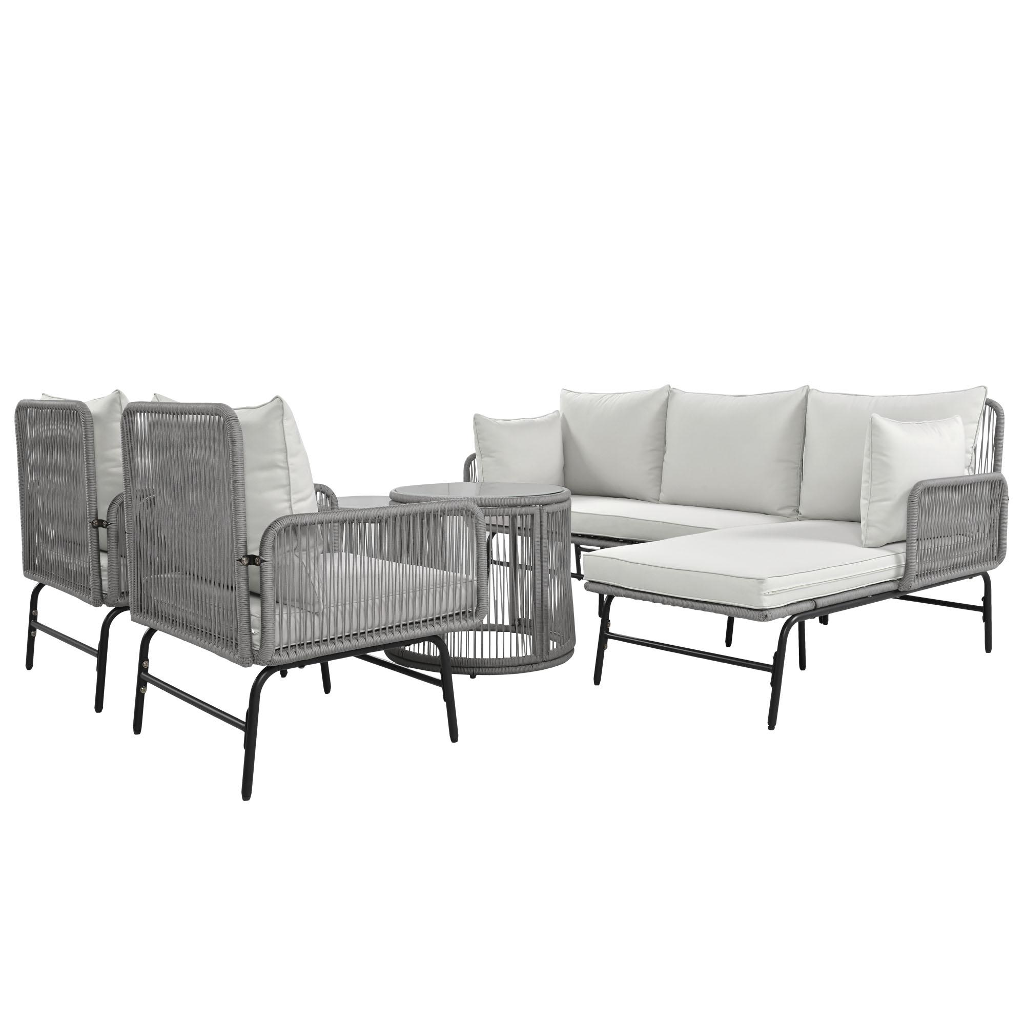 Loungemöbel Gartenlounge-Set 63x60x79 Handgezogenes Seil Eisenrahmen 2 Sess günstig online kaufen