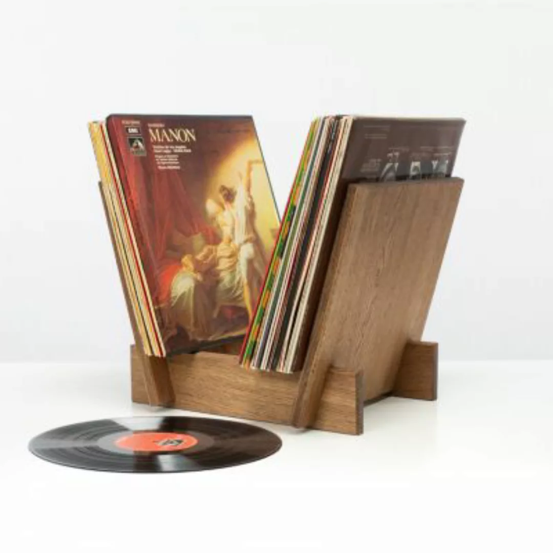 Rikmani Aufbewahrung von Vinylplatten Schallplatten Halter Regal aus Eiche günstig online kaufen