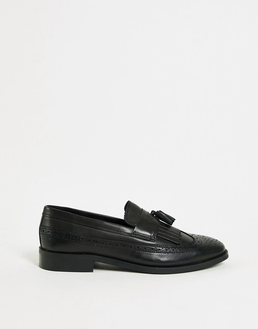 ASOS DESIGN – Loafer aus schwarzem, poliertem Leder im Budapester Stil günstig online kaufen