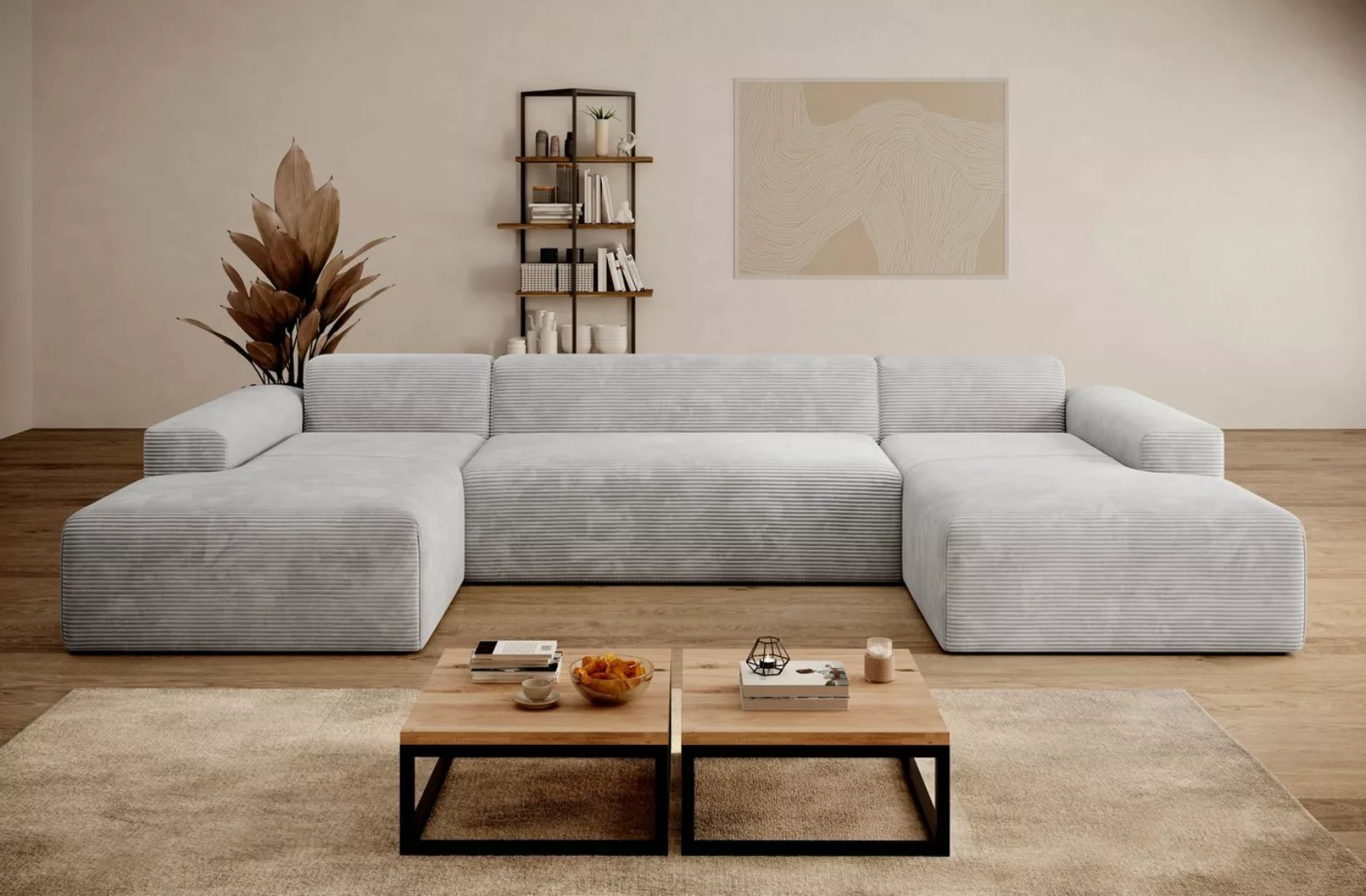 PROMETO Möbel Ecksofa Empire Ecksofa U-Form, Sofa U-Form Beige und Grau günstig online kaufen