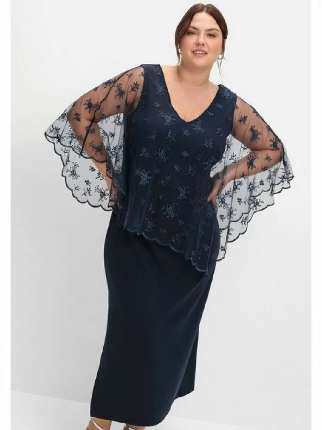 Sheego Abendkleid Große Größen im Lagenlook, mit Mesh und Spitze günstig online kaufen
