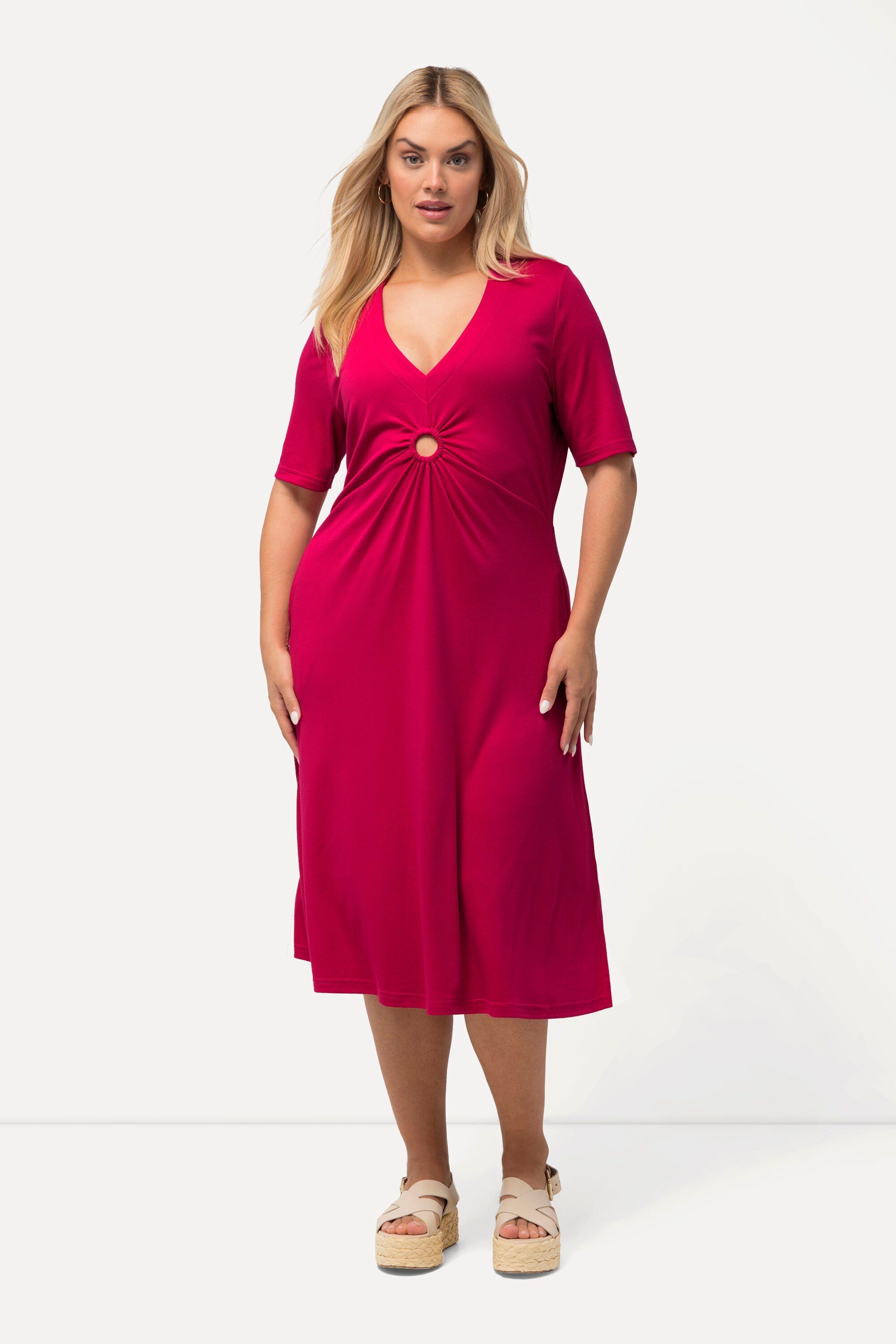 Ulla Popken Midikleid Jersey-Midikleid A-Linie V-Ausschnitt günstig online kaufen
