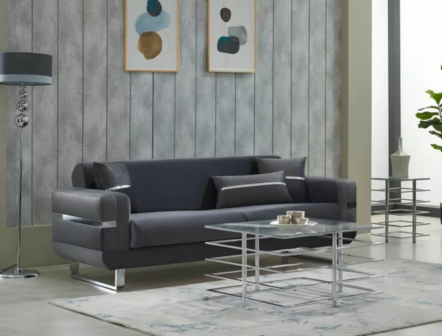 JVmoebel Sofa Stoffsofa Polstersofa Dreisitzer Sofa Grau Luxus Couch 3 Sitz günstig online kaufen