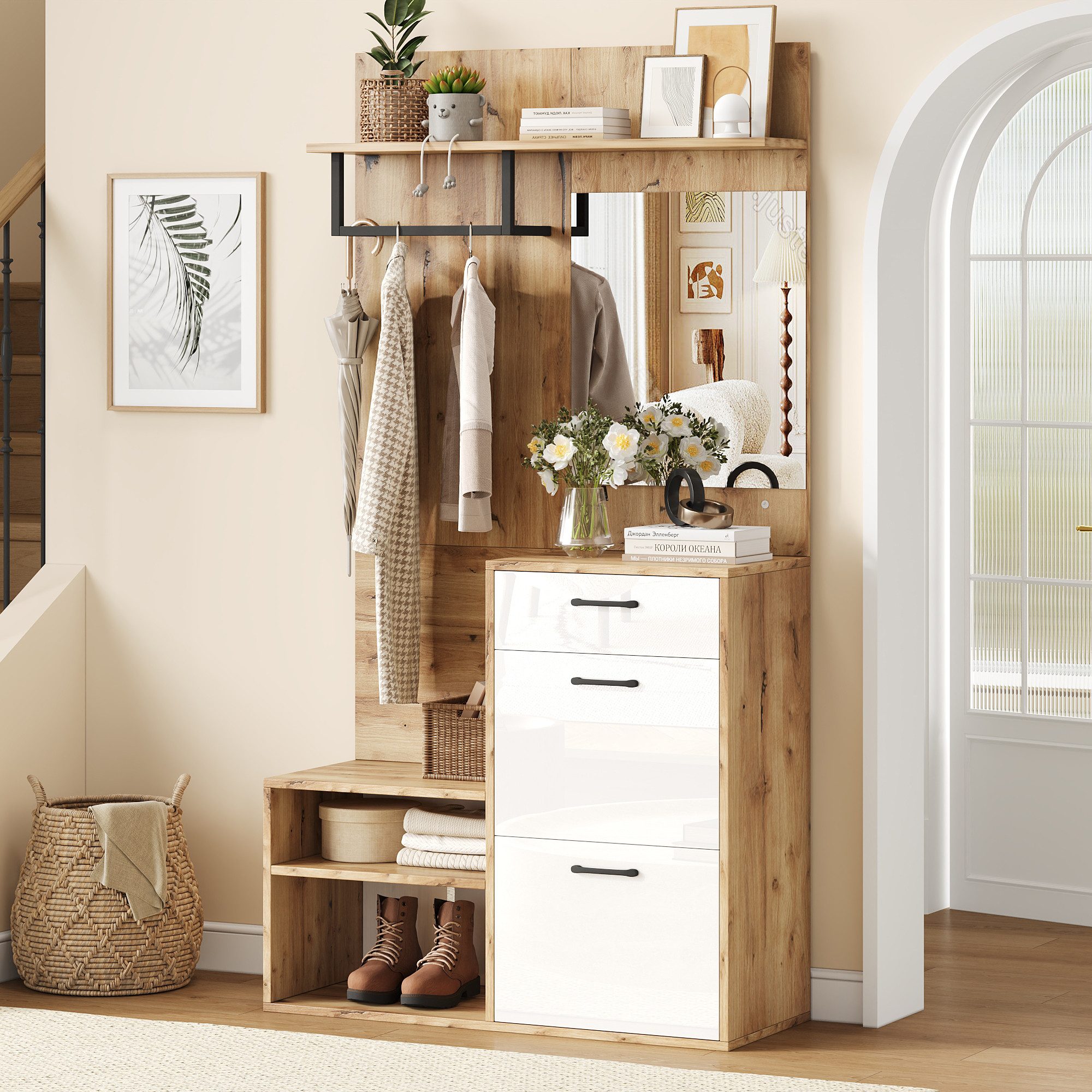 MODFU Garderoben-Set halboffenen Stauraum, (Kompaktgarderobe, Flurschrank, günstig online kaufen