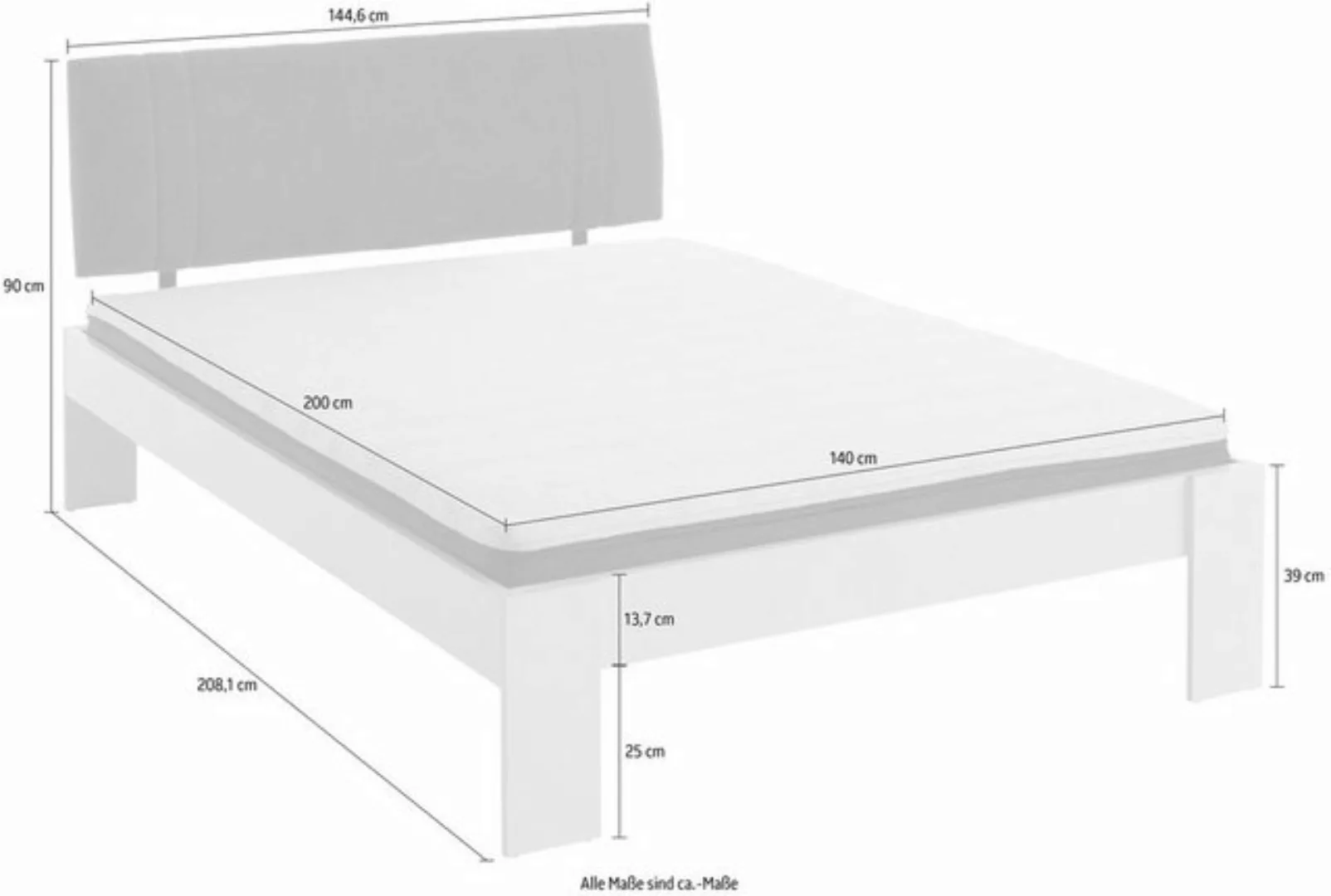 Relita Futonbett "Lian", LF 140 x 200 cm, mit Polsterkopfteil, frei im Raum günstig online kaufen