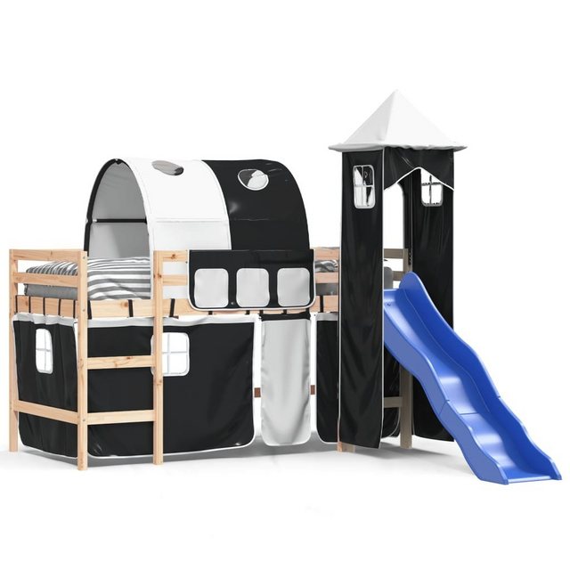 vidaXL Kinderbett Kinderhochbett mit Turm Weiß Schwarz 90x190 cm Kiefernhol günstig online kaufen