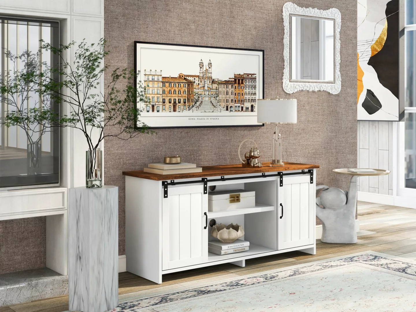 BlingBin TV-Schrank Sideboard mit 2 Schiebetüren Breite 120 cm vintage brau günstig online kaufen