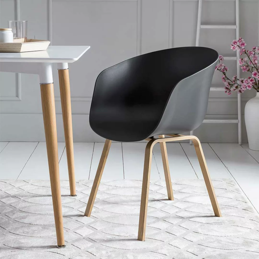 Kunststoff Stühle in Schwarz Metallgestell in Holz Naturfarben (2er Set) günstig online kaufen