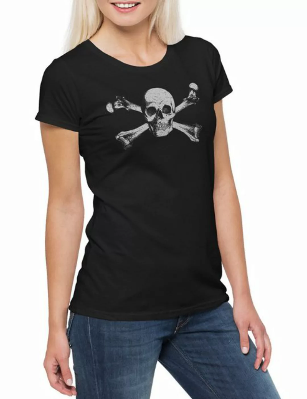 Urban Backwoods Print-Shirt Skull & Crossbones Damen T-Shirt Skull Skulls J günstig online kaufen