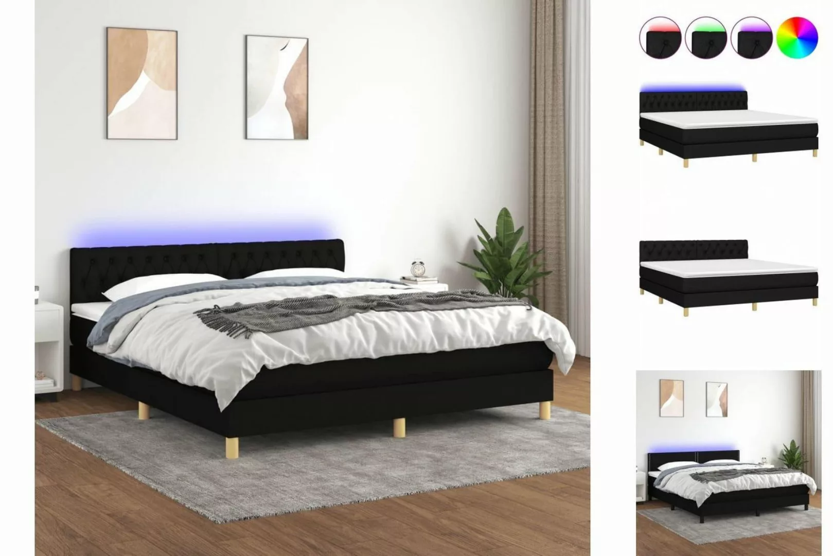 vidaXL Bettgestell Boxspringbett mit Matratze LED Schwarz 160x200 cm Stoff günstig online kaufen