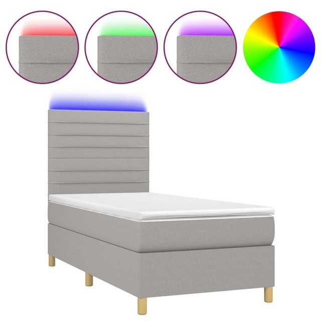 vidaXL Boxspringbett (90 x 190 cm, Streifen Horizontal, Hellgrau), mit LED günstig online kaufen