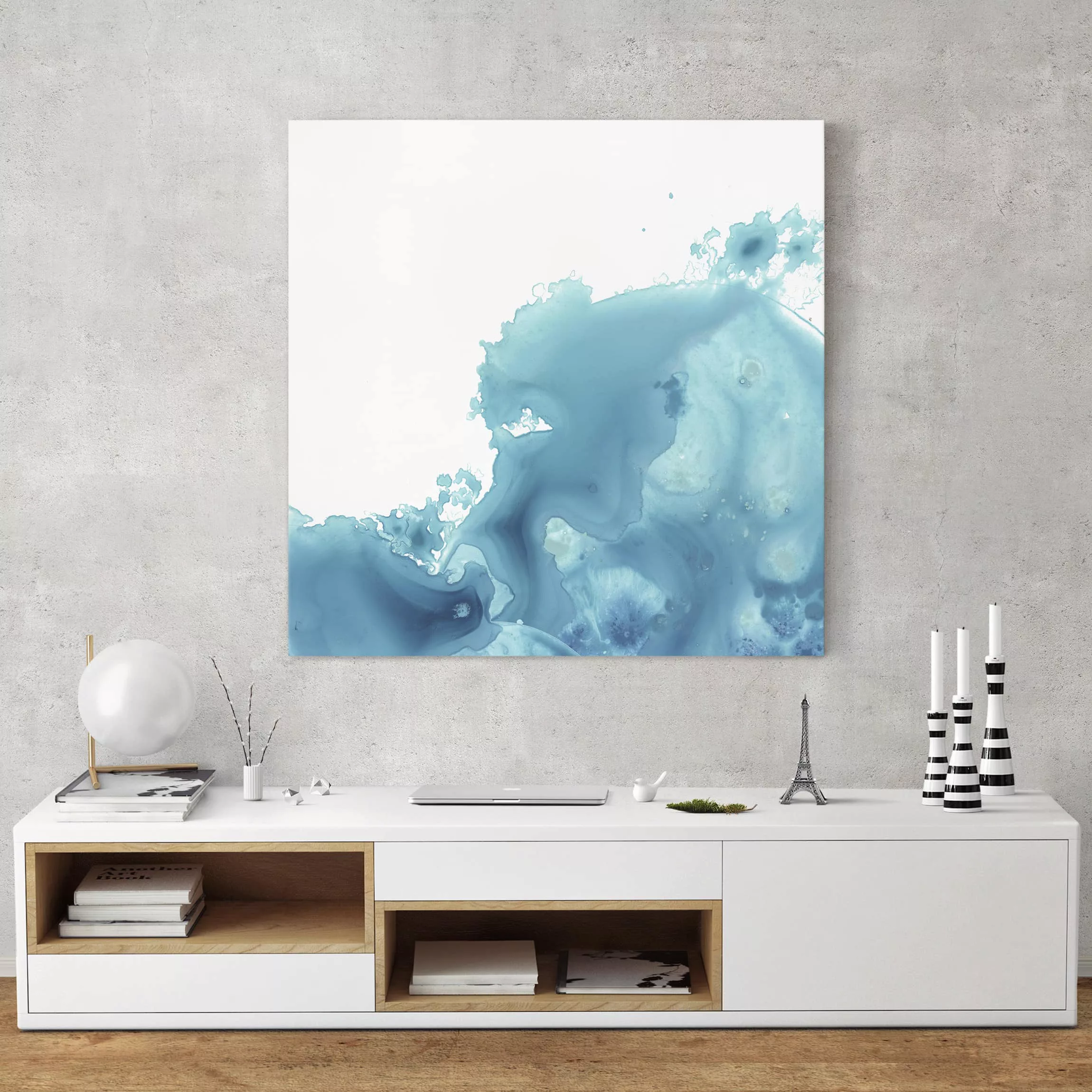 Leinwandbild Abstrakt - Quadrat Welle Aquarell Türkis II günstig online kaufen