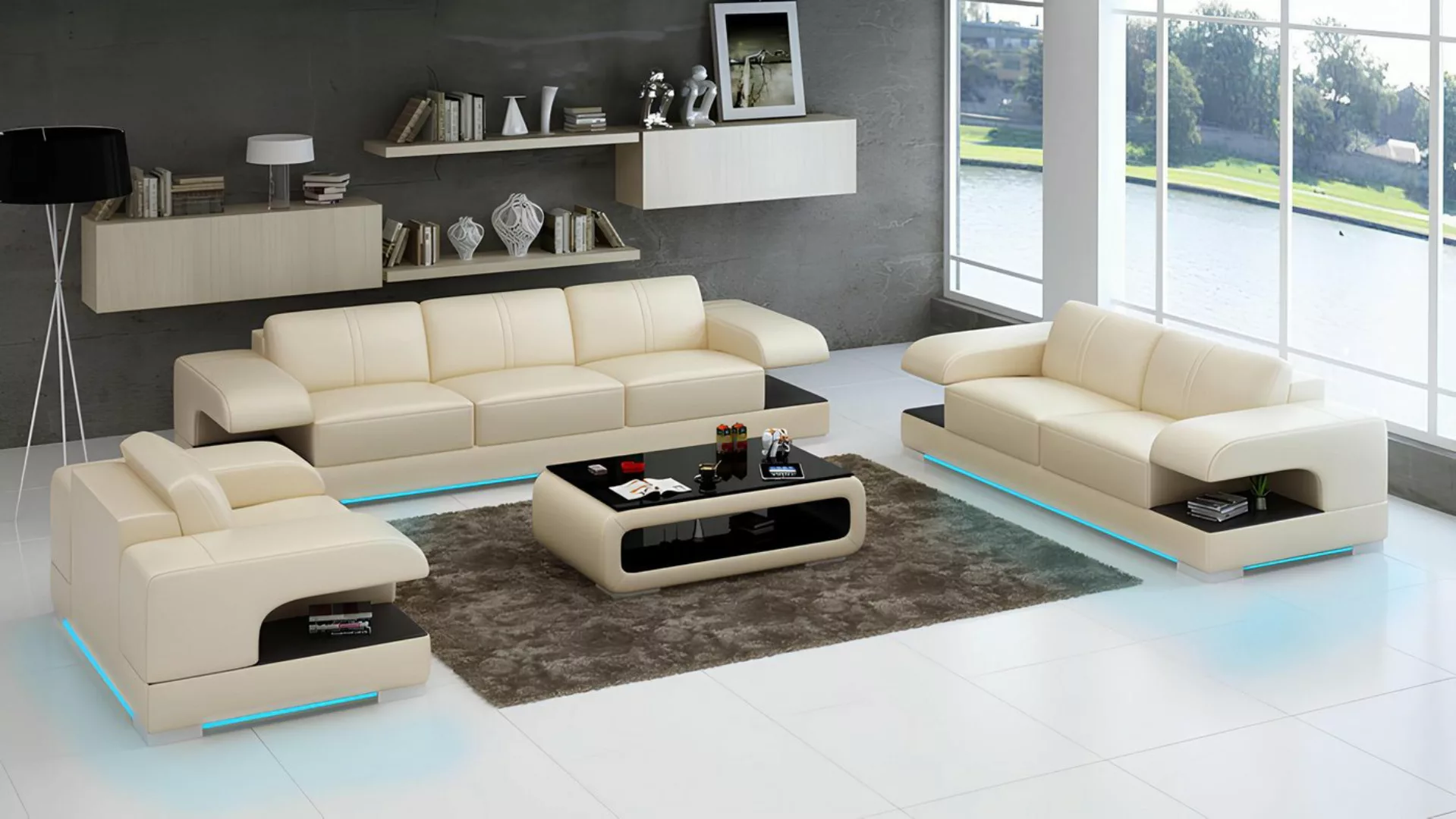 Xlmoebel Sofa Neues, modernes Ledersofa mit USB-Anschluss - Couch 3-2-1, He günstig online kaufen