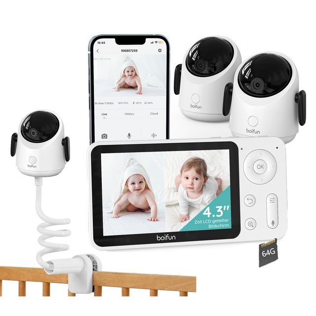 Boifun Video-Babyphone WLAN Babyphone mit Kamera 4,3” 2MP Kamera App-Steuer günstig online kaufen