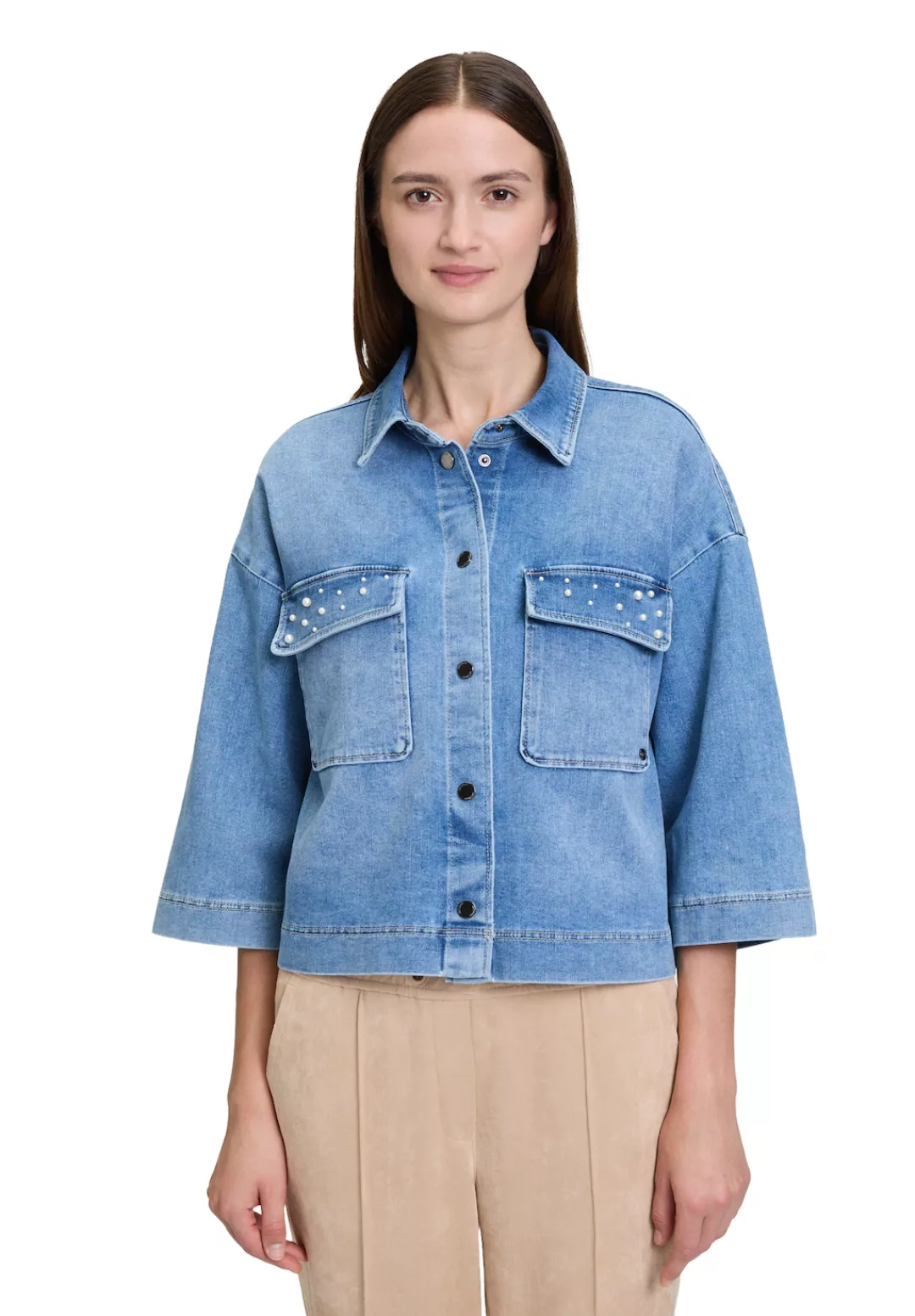 Betty&Co Jackenblazer Betty & Co Jeansjacke mit Perlen Perlen günstig online kaufen