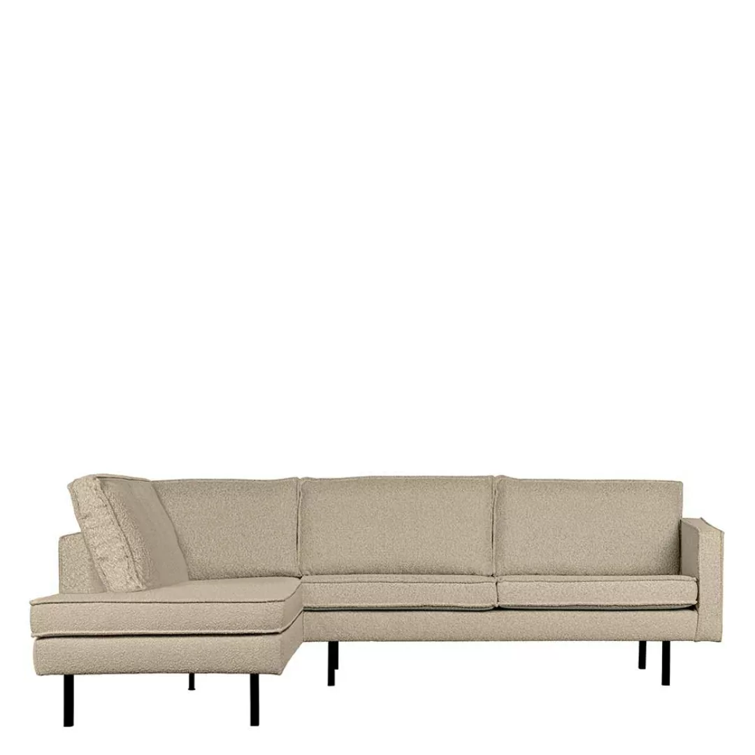 Ecksofa Boucle Beige im Retrostil Fußgestell aus Metall günstig online kaufen