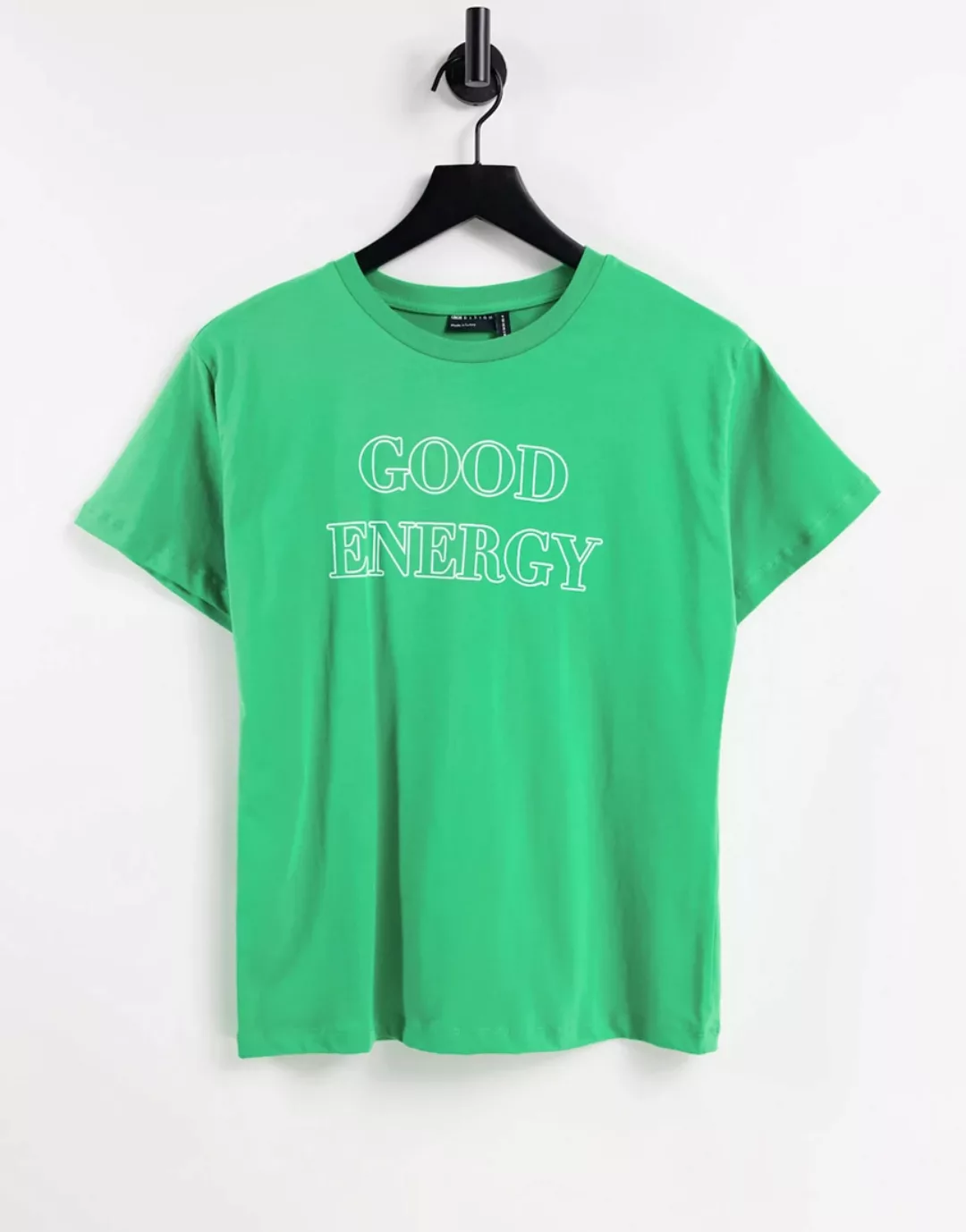 ASOS DESIGN – T-Shirt in Hellgrün mit "Good Energy"- Print günstig online kaufen