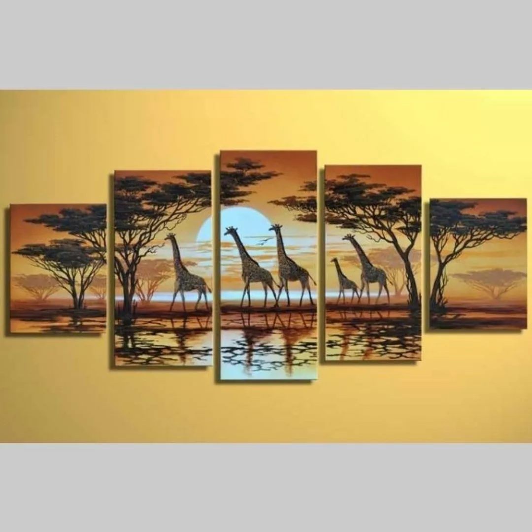5 Leinwandbilder AFRIKA Giraffe (5) 150 x 70cm Handgemalt günstig online kaufen