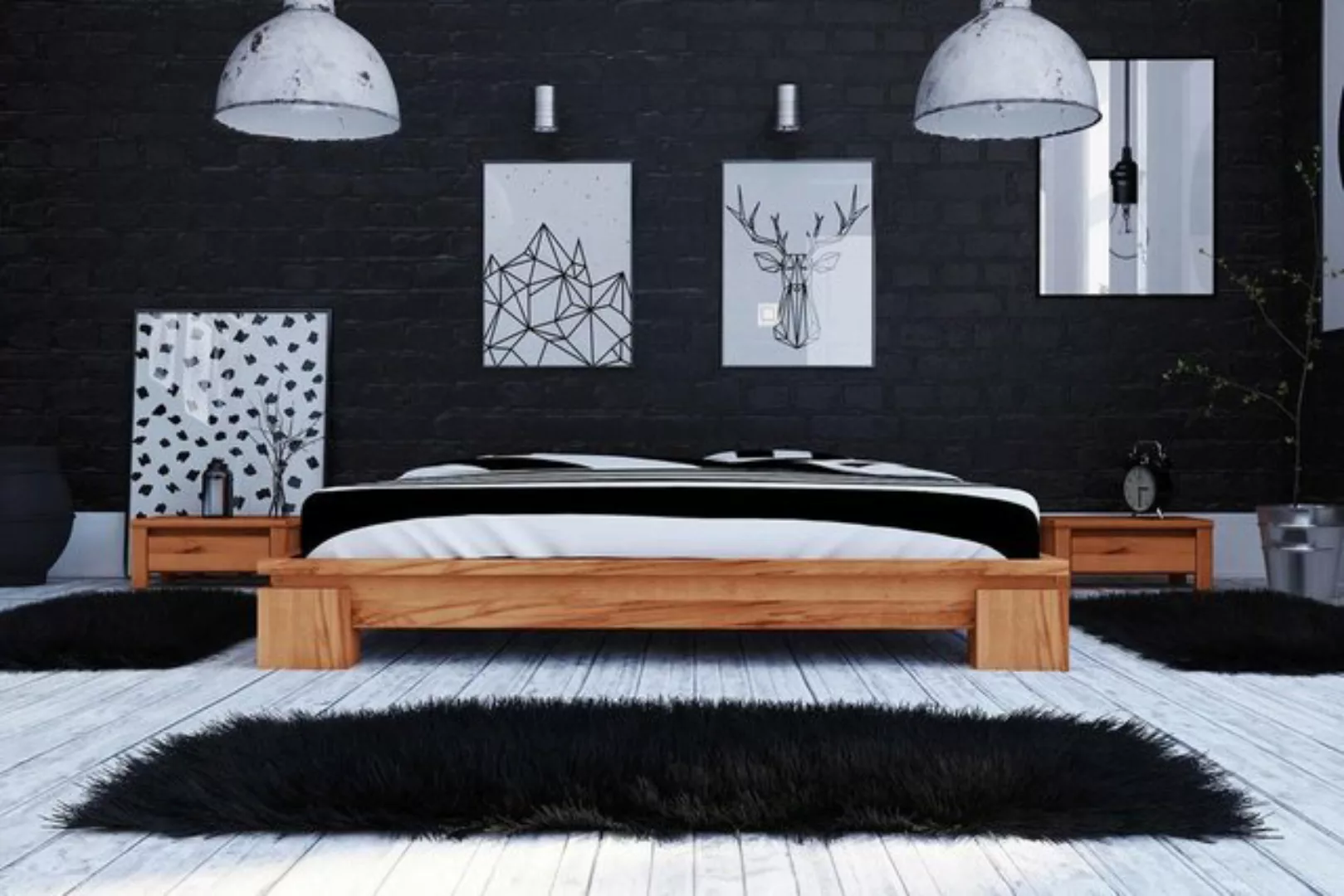 Natur24 Bett Bett Tinci 3 niedrige Höhe 180x210 Kernbuche massiv ohne Kopft günstig online kaufen