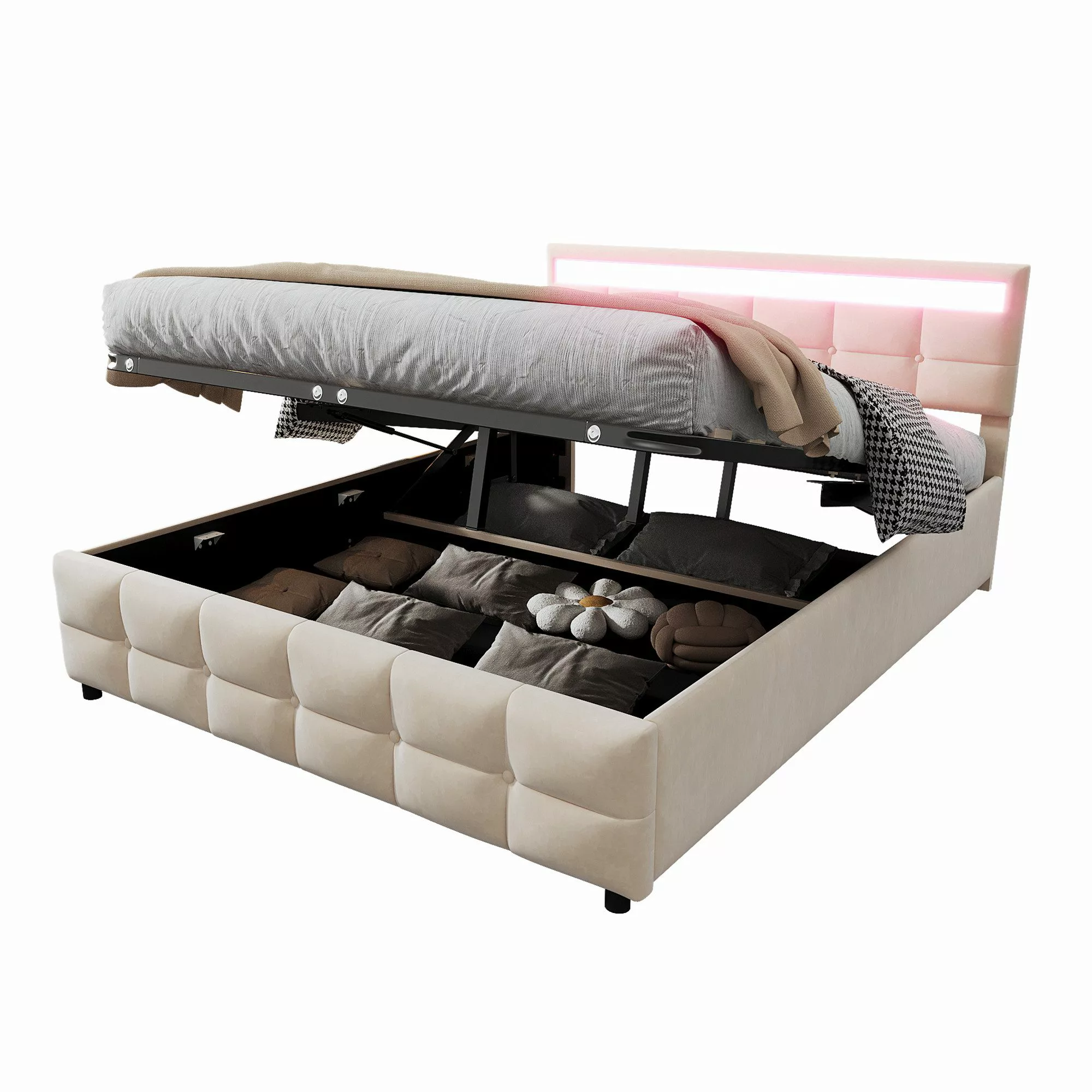 Flieks Polsterbett, Hydraulisches Stauraumbett Doppelbett 180x200cm günstig online kaufen